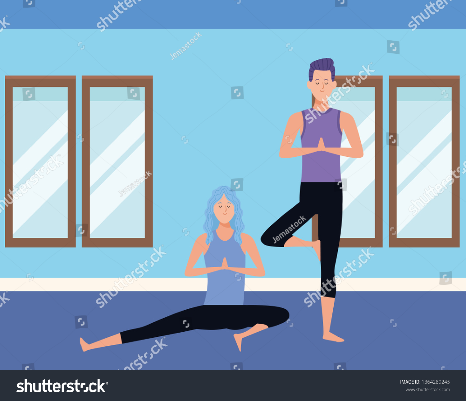 Couple Yoga Poses Stock Vector (Royalty Free) 1364289245 | Shutterstock