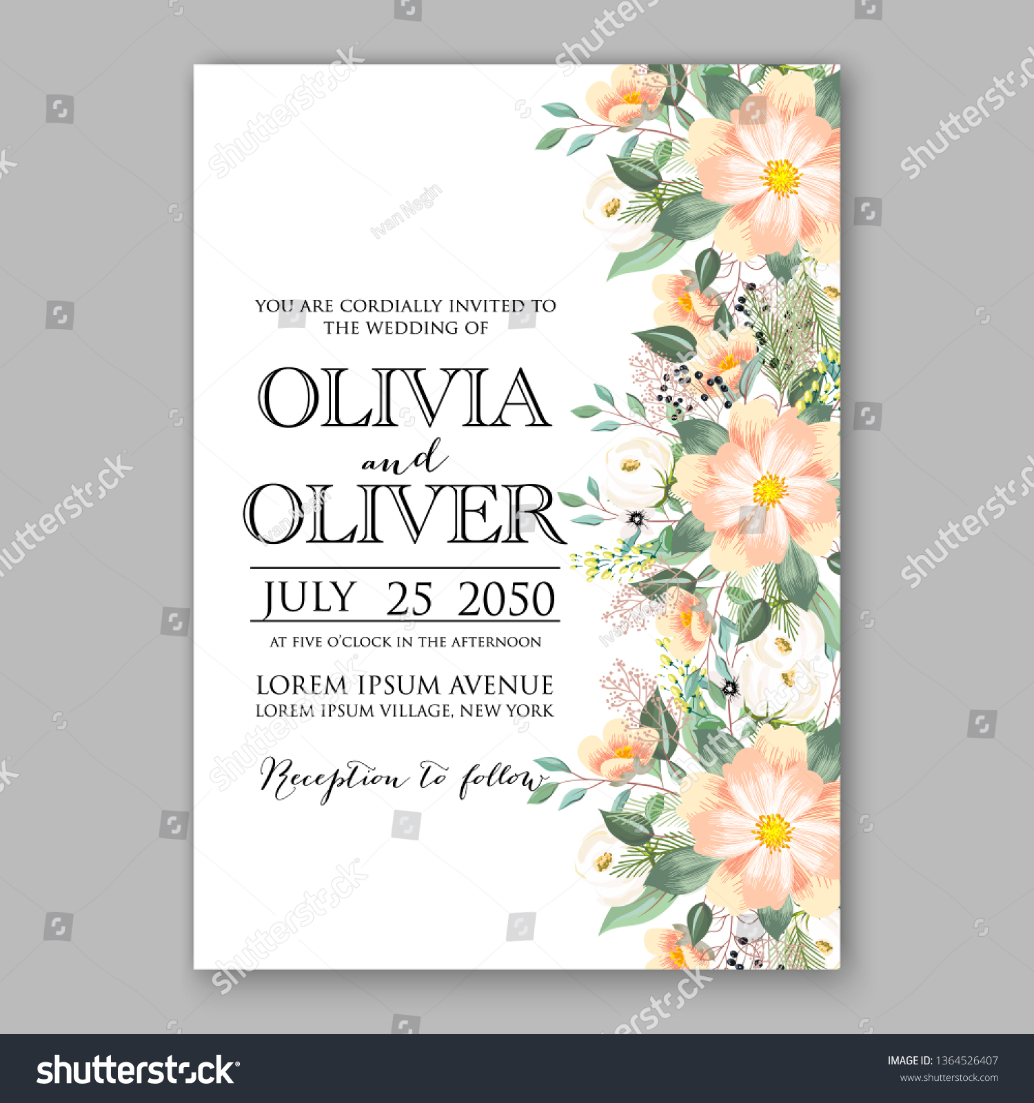 Rose Wedding Invitation Vector Card Template Stock Vector (Royalty Free ...