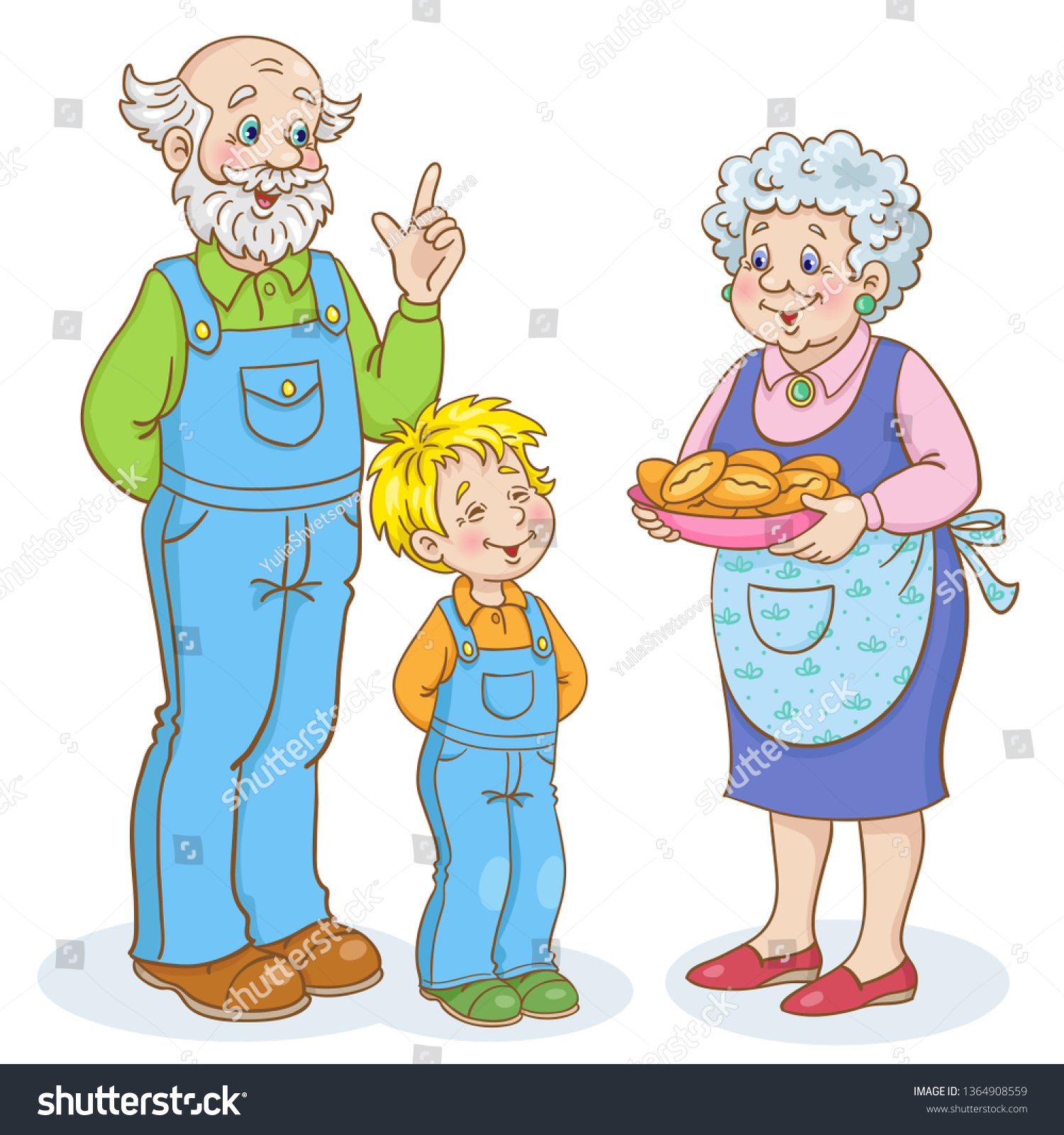 Cute Grandmother Invites Her Grandfather Grandson Stock Vector (Royalty ...