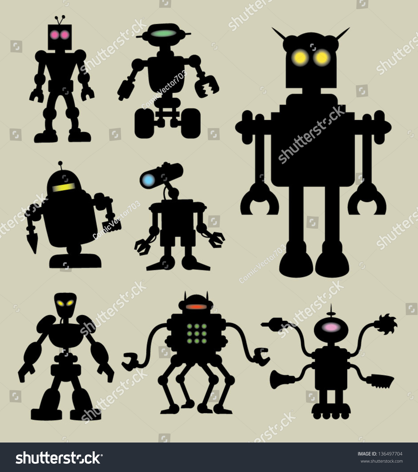 Robot Silhouettes 1 Smooth Detail Robot Stock Vector (Royalty Free ...