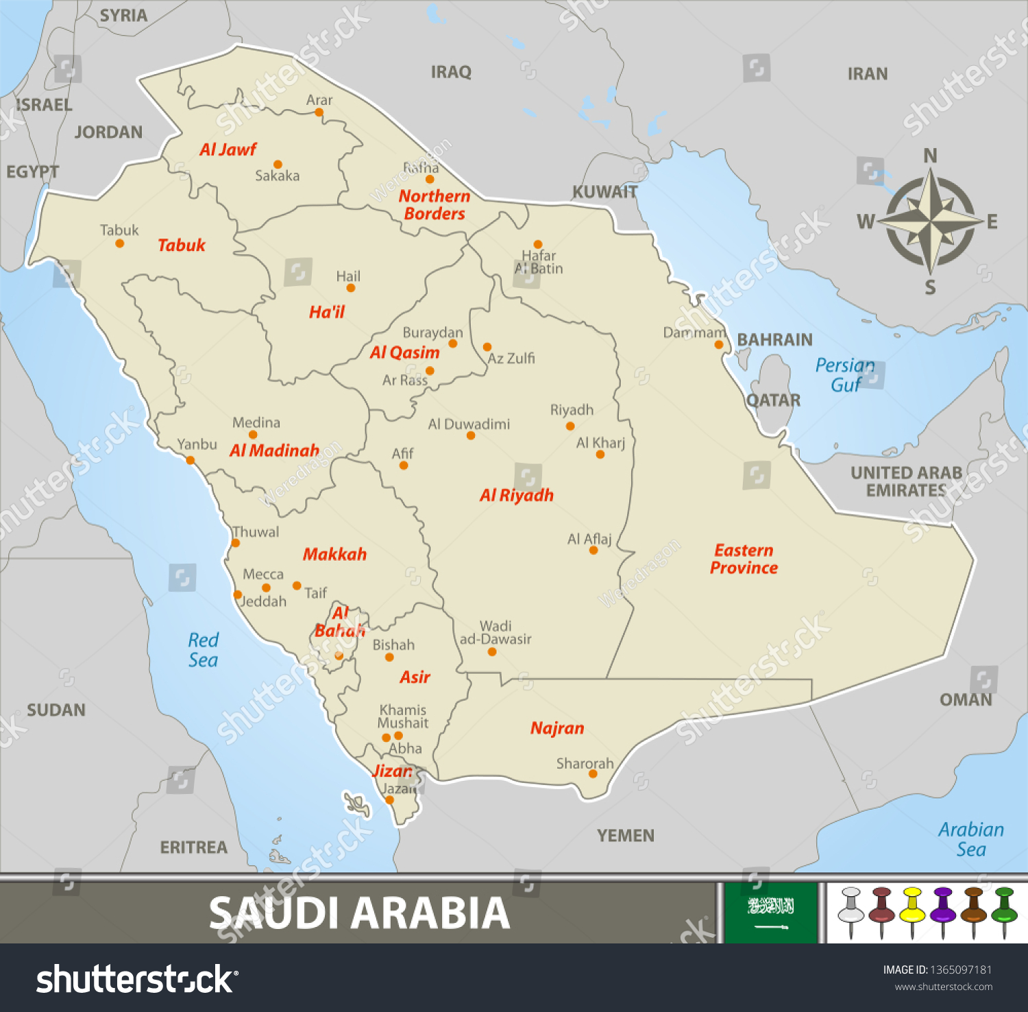 Vector Map Saudi Arabia Neighboring Countries Stock Vector (Royalty ...