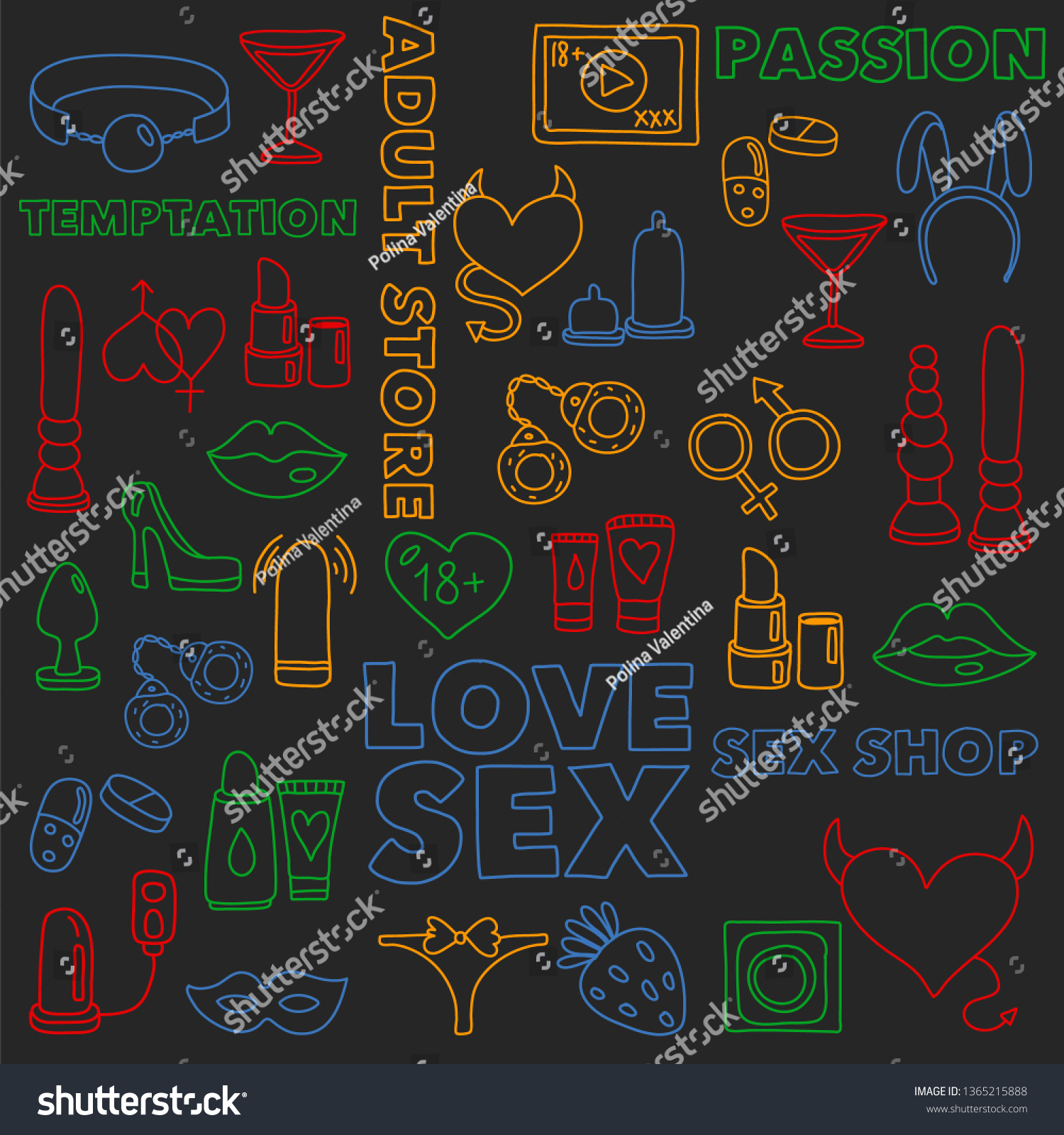 Vector Set Sex Shop Icons Erotic Stock Vector Royalty Free 1365215888