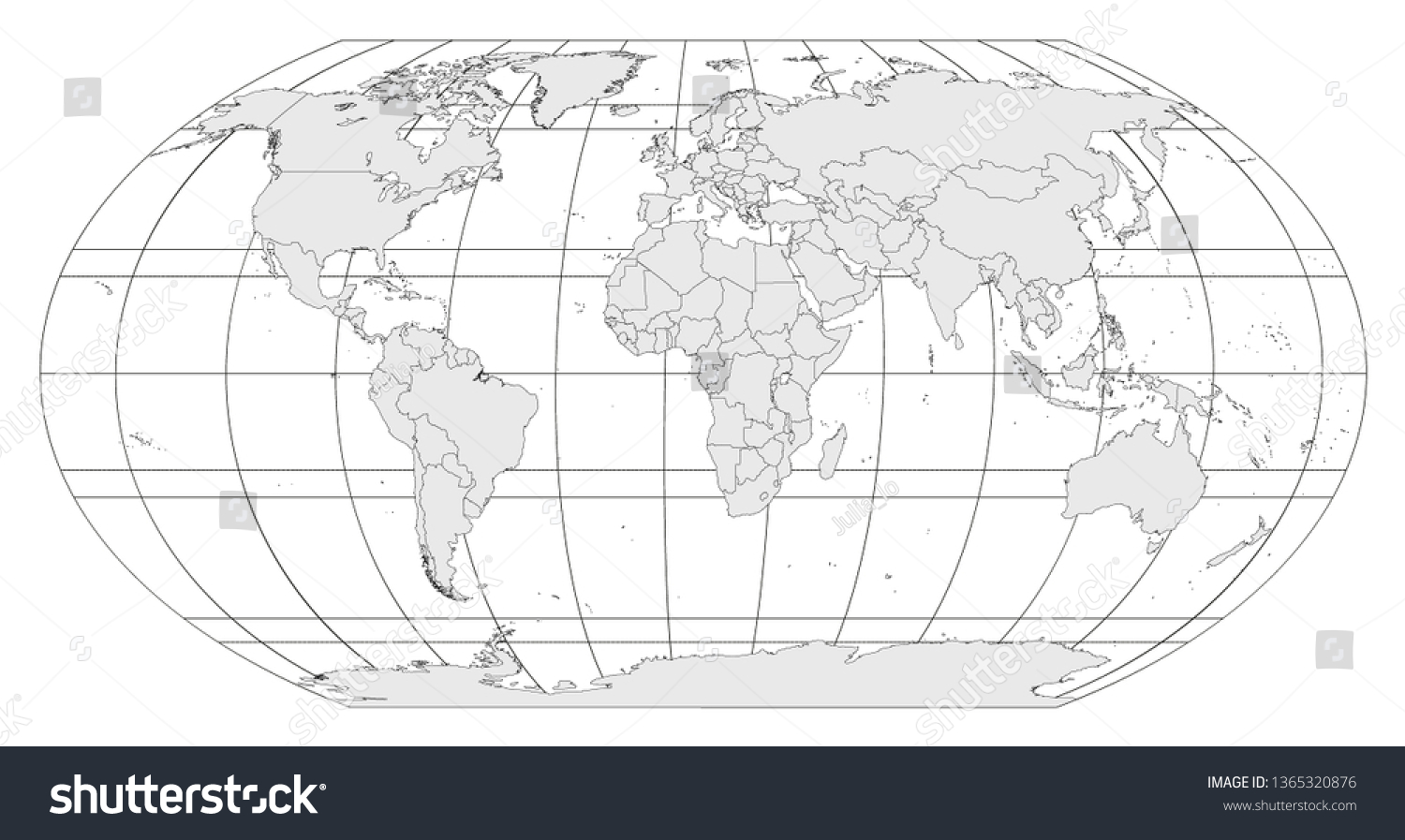 Grey Contour World Map Robinson Projection Stock Vector (Royalty Free ...