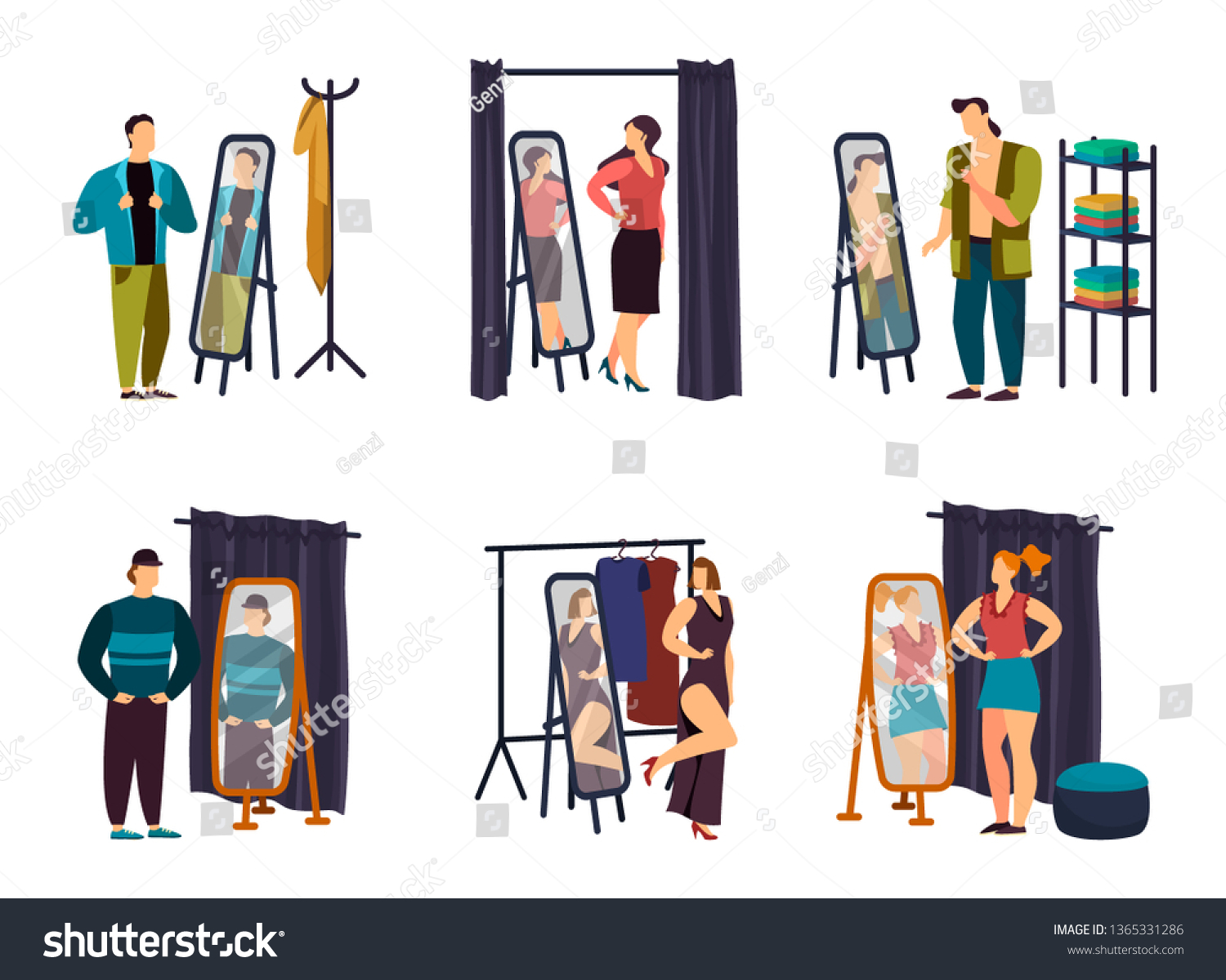 Man Woman Wardrobe Checkroom Dressing Room Stock Vector Royalty Free