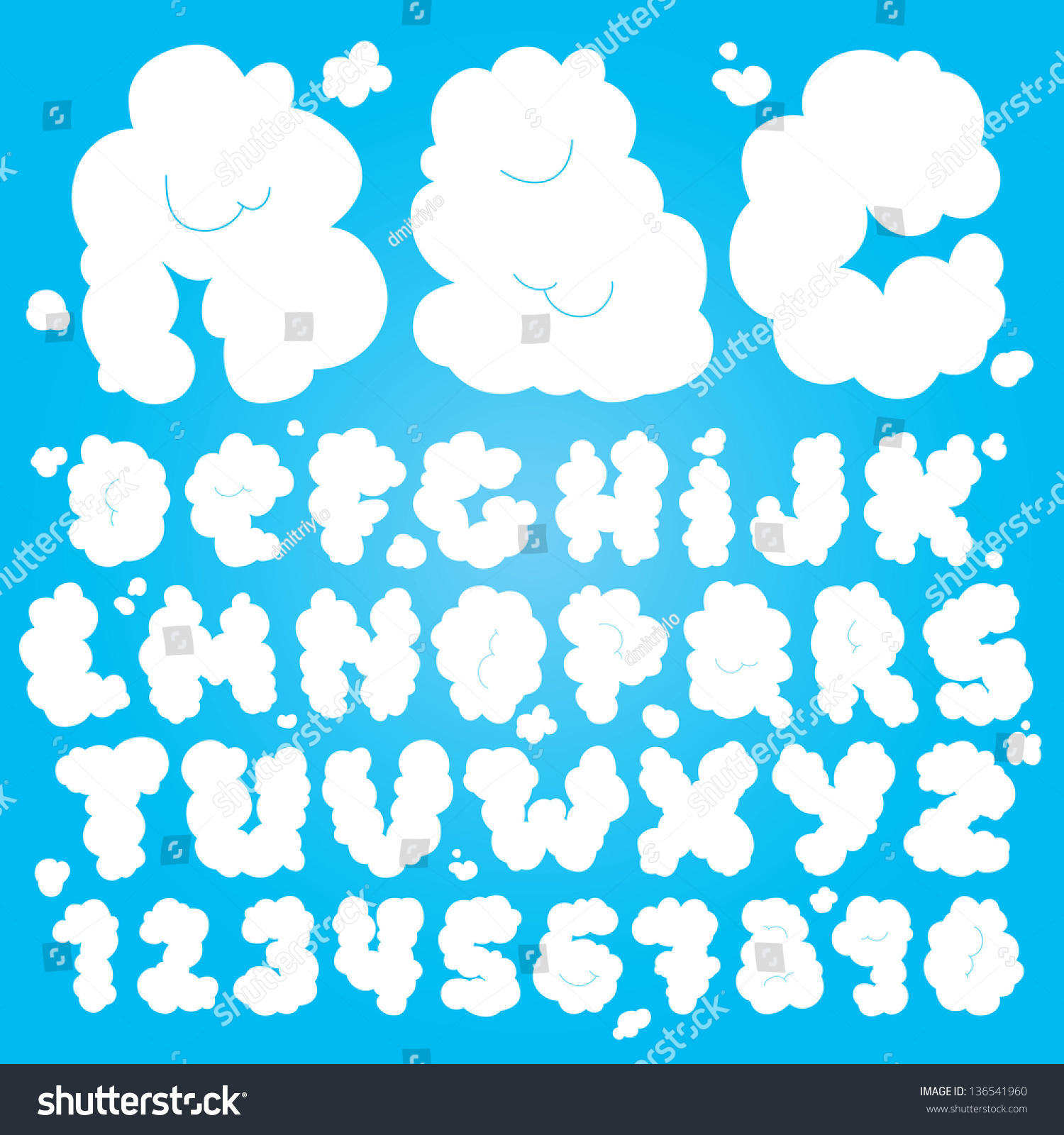 Cute Cloud Vector Font Set Stock Vector (Royalty Free) 136541960 ...