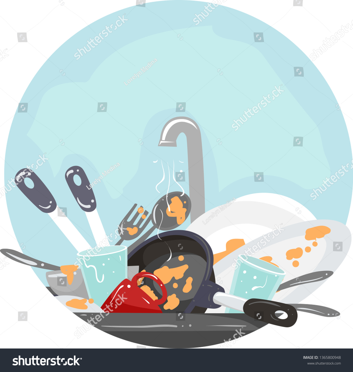 Illustration Household Chores Washing Dishes Sink Stock Vector (Royalty ...