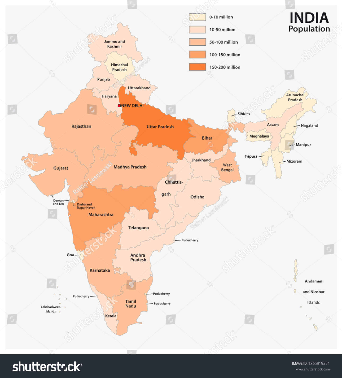 Vector Population Map Republic India Stock Vector (Royalty Free ...