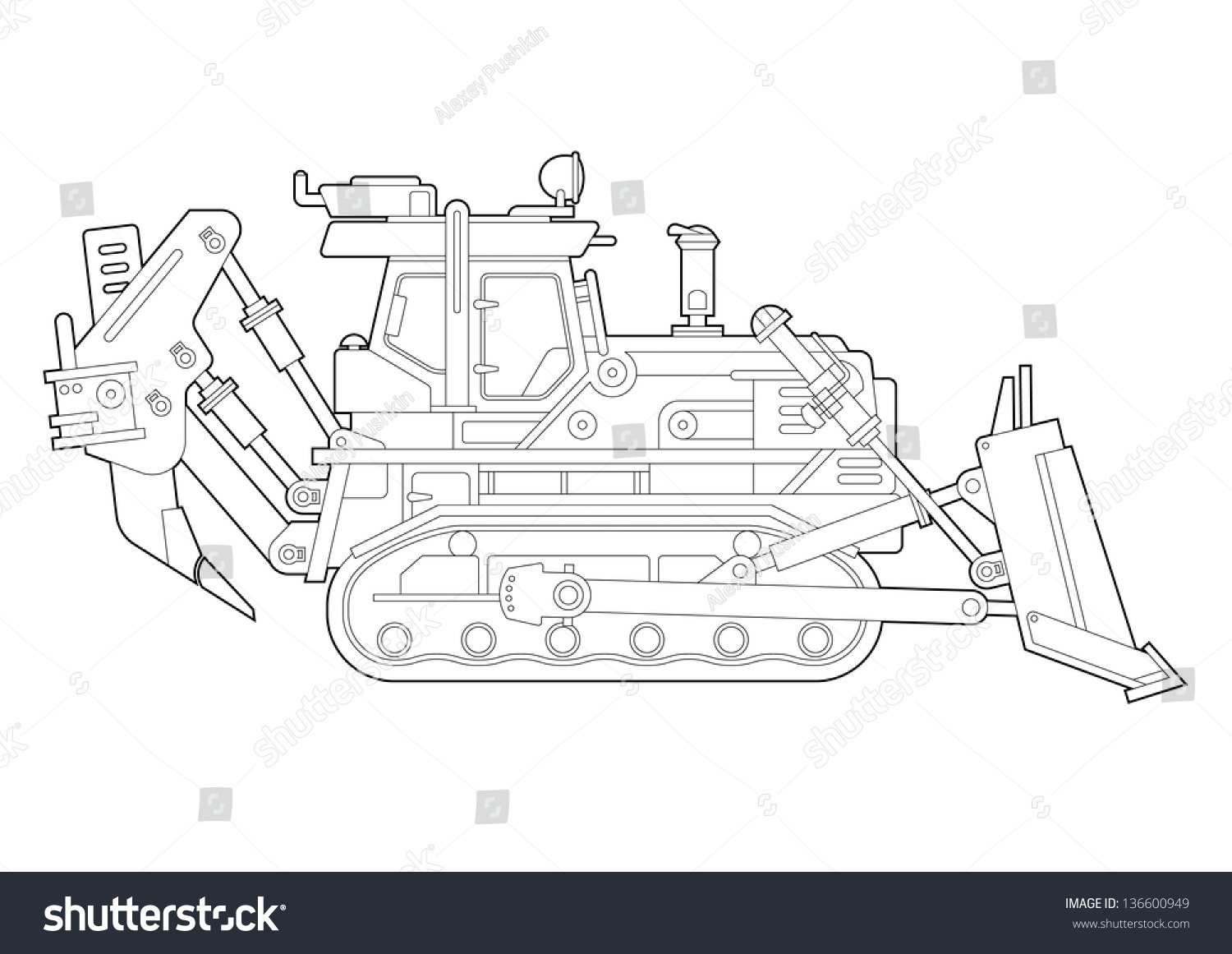 Bulldozer Technical Drawing Stock Vector (Royalty Free) 136600949 ...