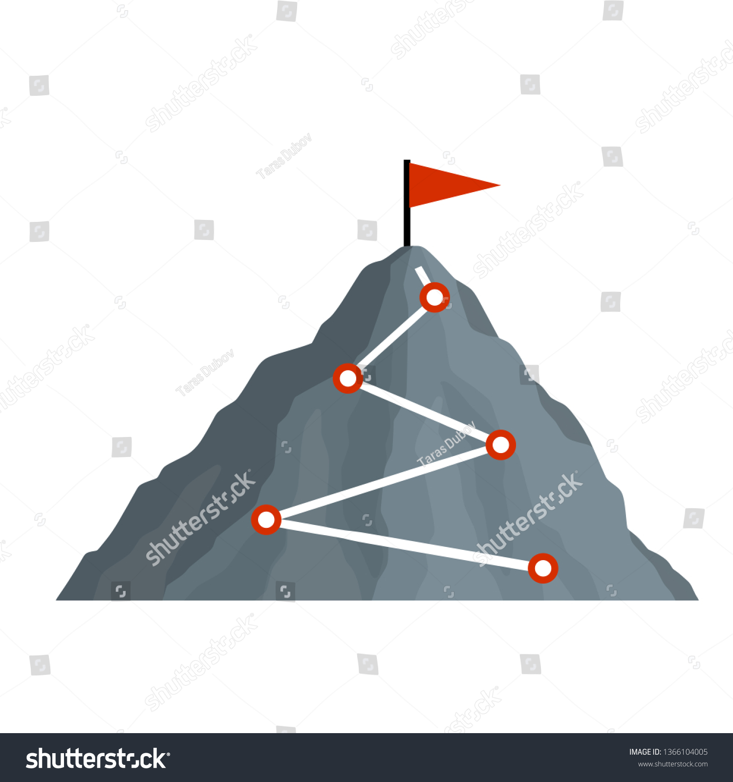 Climbing Mountain Red Flag Points Stages Stock Vector (Royalty Free ...