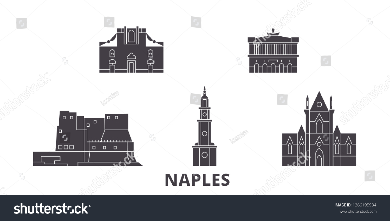 Italy Naples Flat Travel Skyline Set Stock Vector (Royalty Free ...