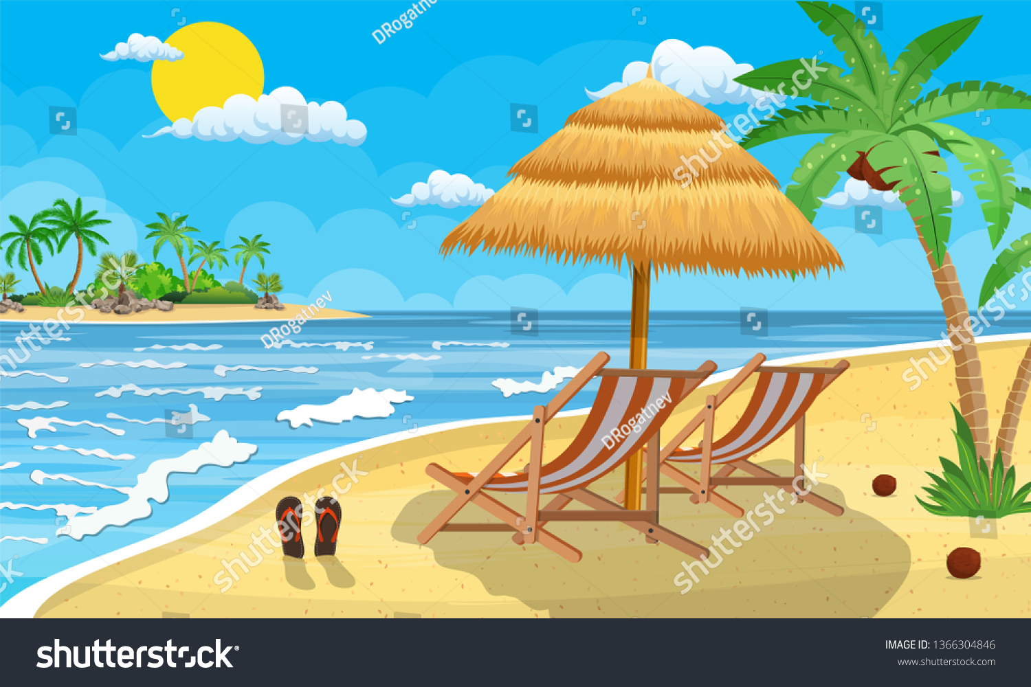 Landscape Wooden Chaise Lounge Palm Tree Stock Vector (Royalty Free ...