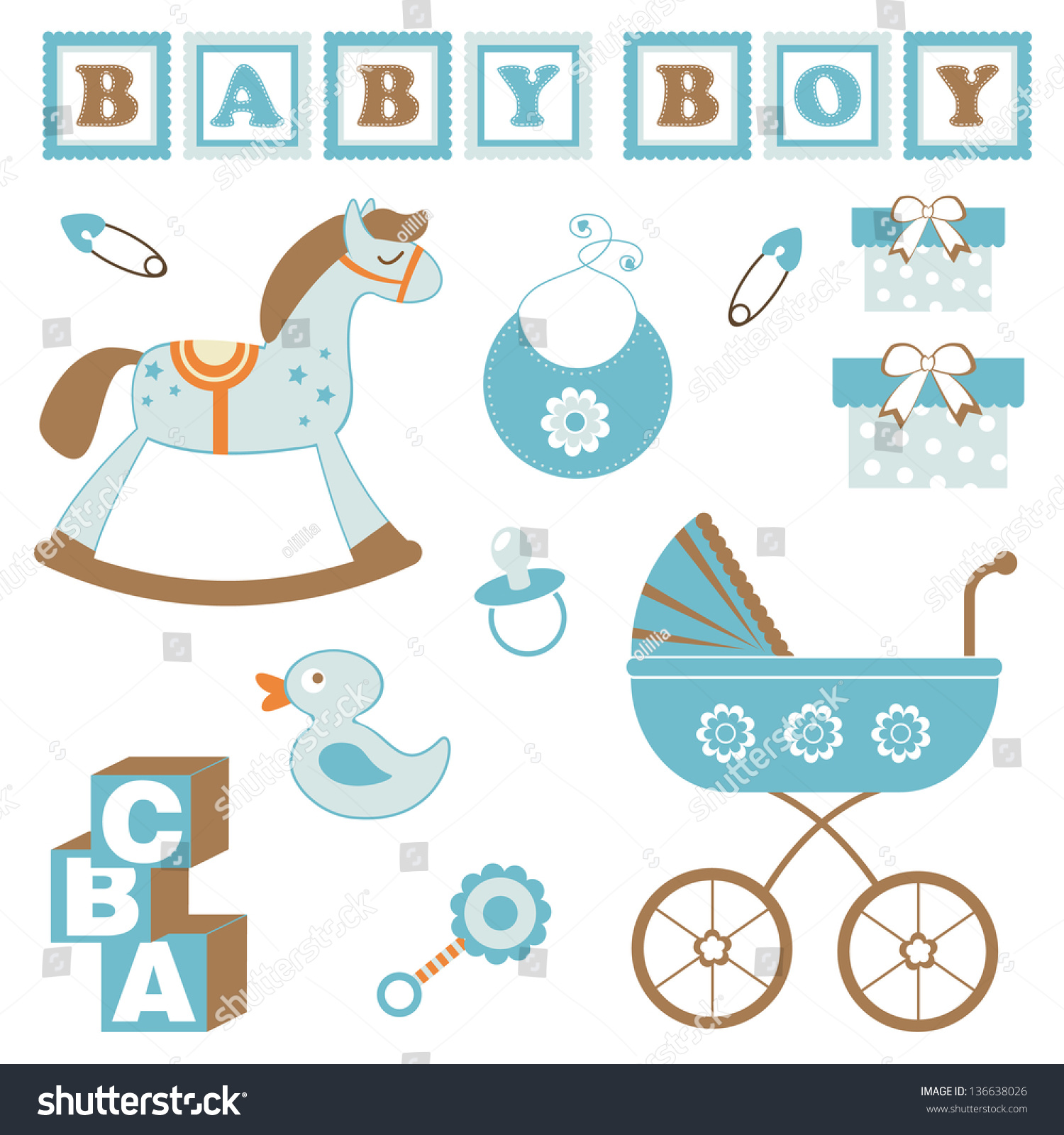 New Baby Boy Items Set Isolated On White Background, Vector, 52% OFF