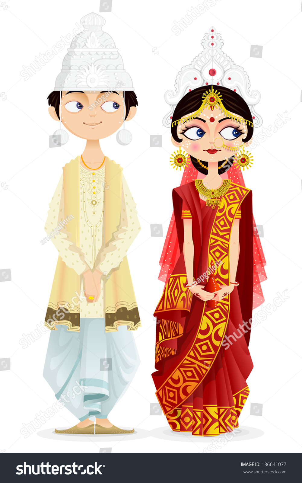 Easy Edit Vector Illustration Bengali Wedding Stock Vector (Royalty ...