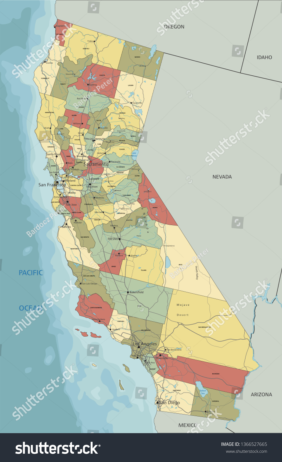 California Highly Detailed Editable Political Map Stock Vector (Royalty ...