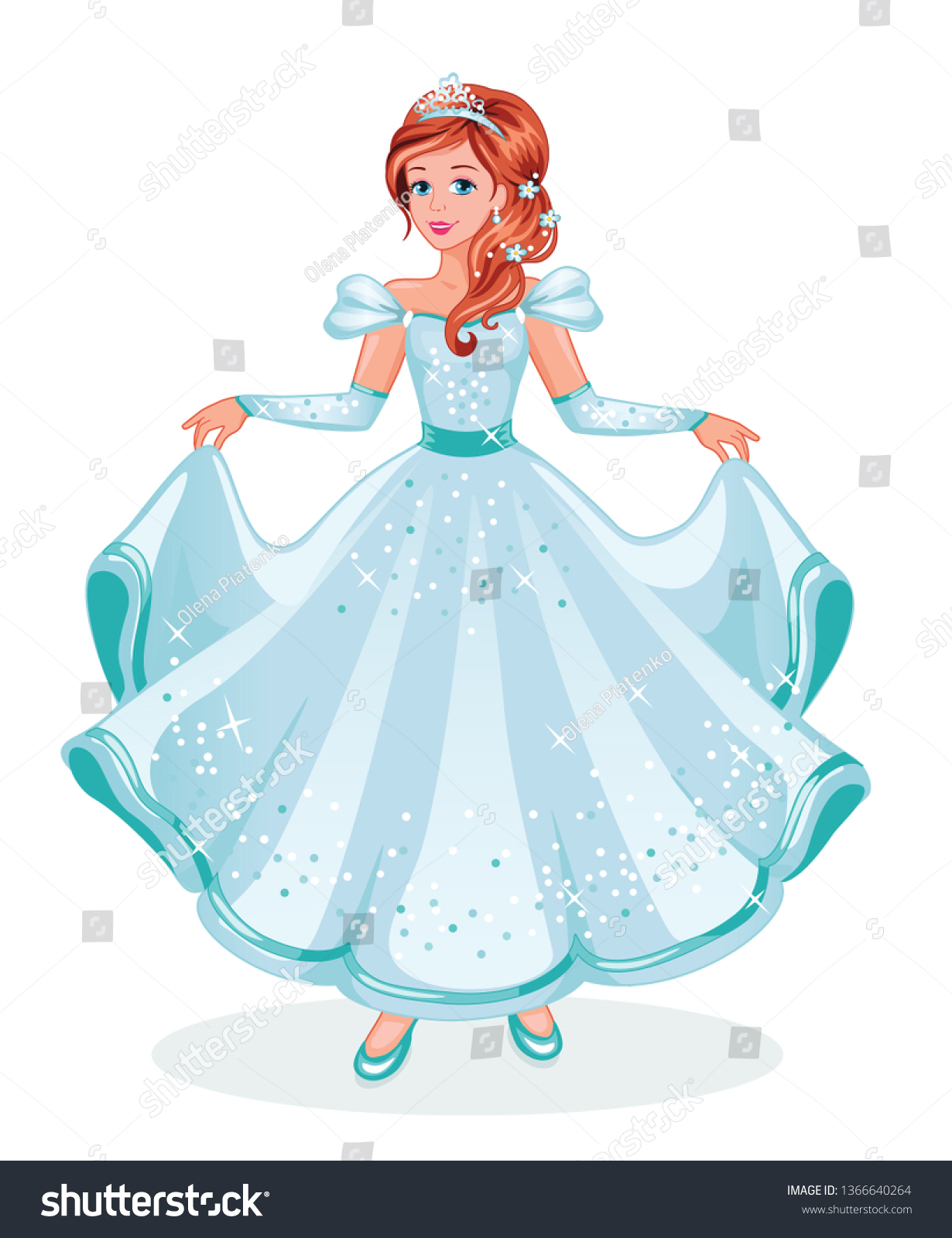 Beautiful Princess Blue Dress Fairytale Isolated Stock Illustration ...