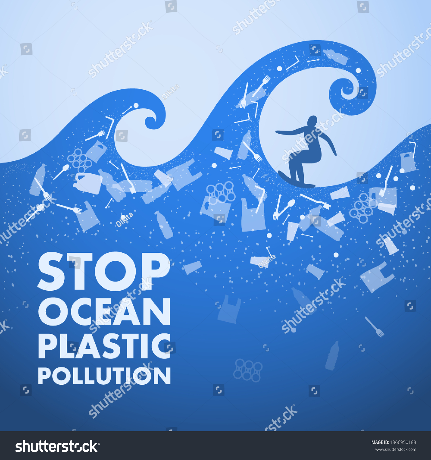 Ecological Poster Stop Ocean Plastic Pollution Stock Vector (Royalty ...