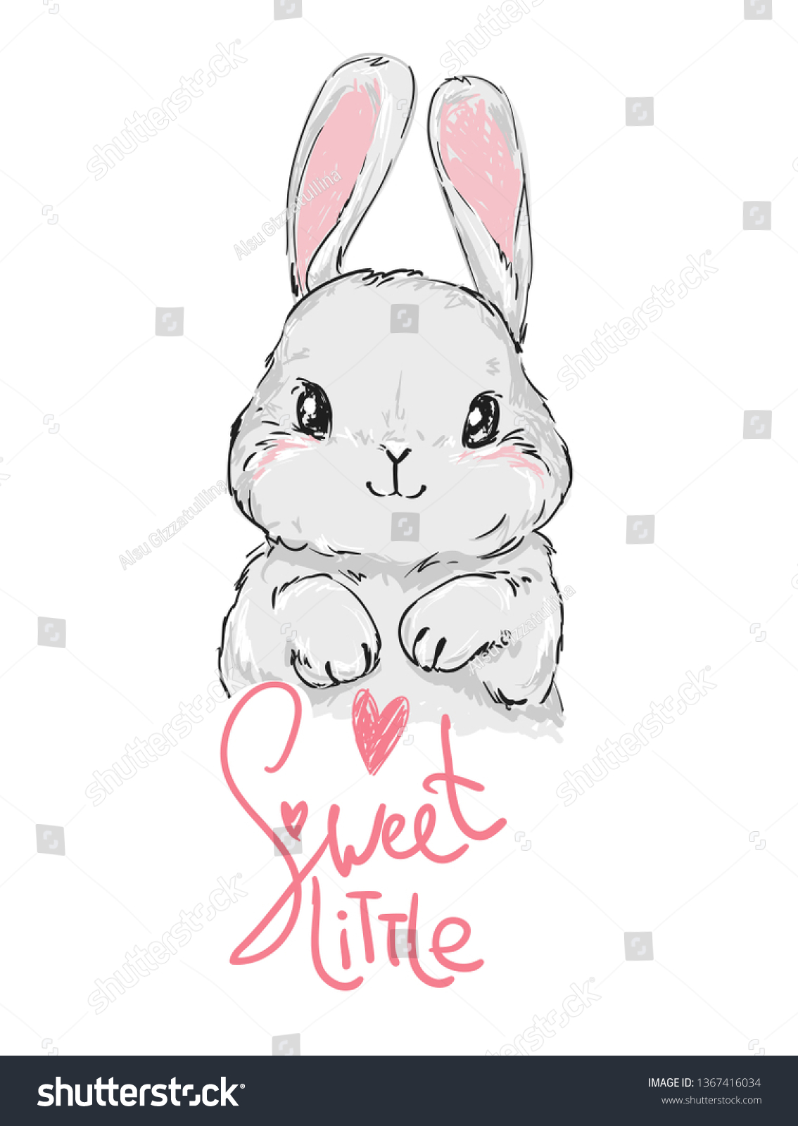 Hand Drawn Cute Bunny Print Design Stock Vector (Royalty Free ...