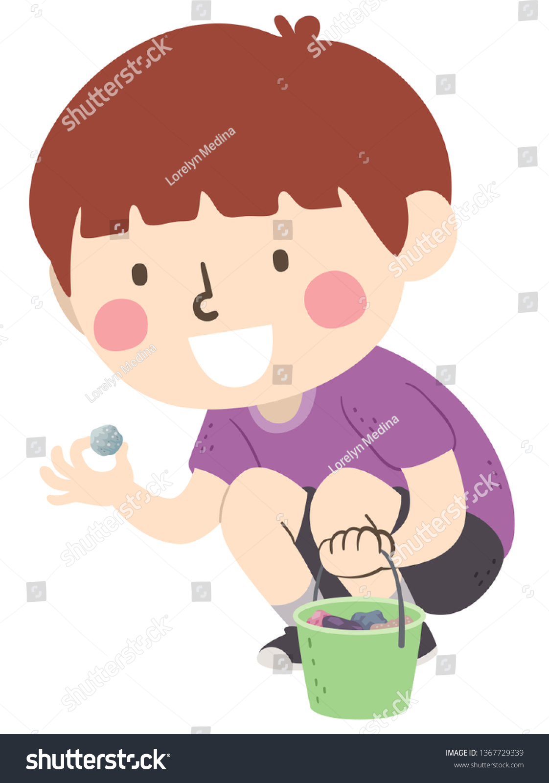 Illustration Kid Boy Picking Collecting Rocks: เวกเตอร์สต็อก (ปลอดค่า ...