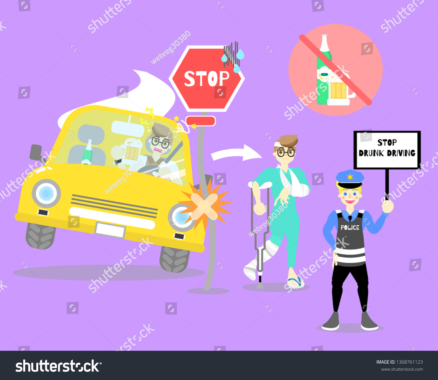 Man Driving Drinking Alcohol Crash Car Stock Vector (royalty Free 