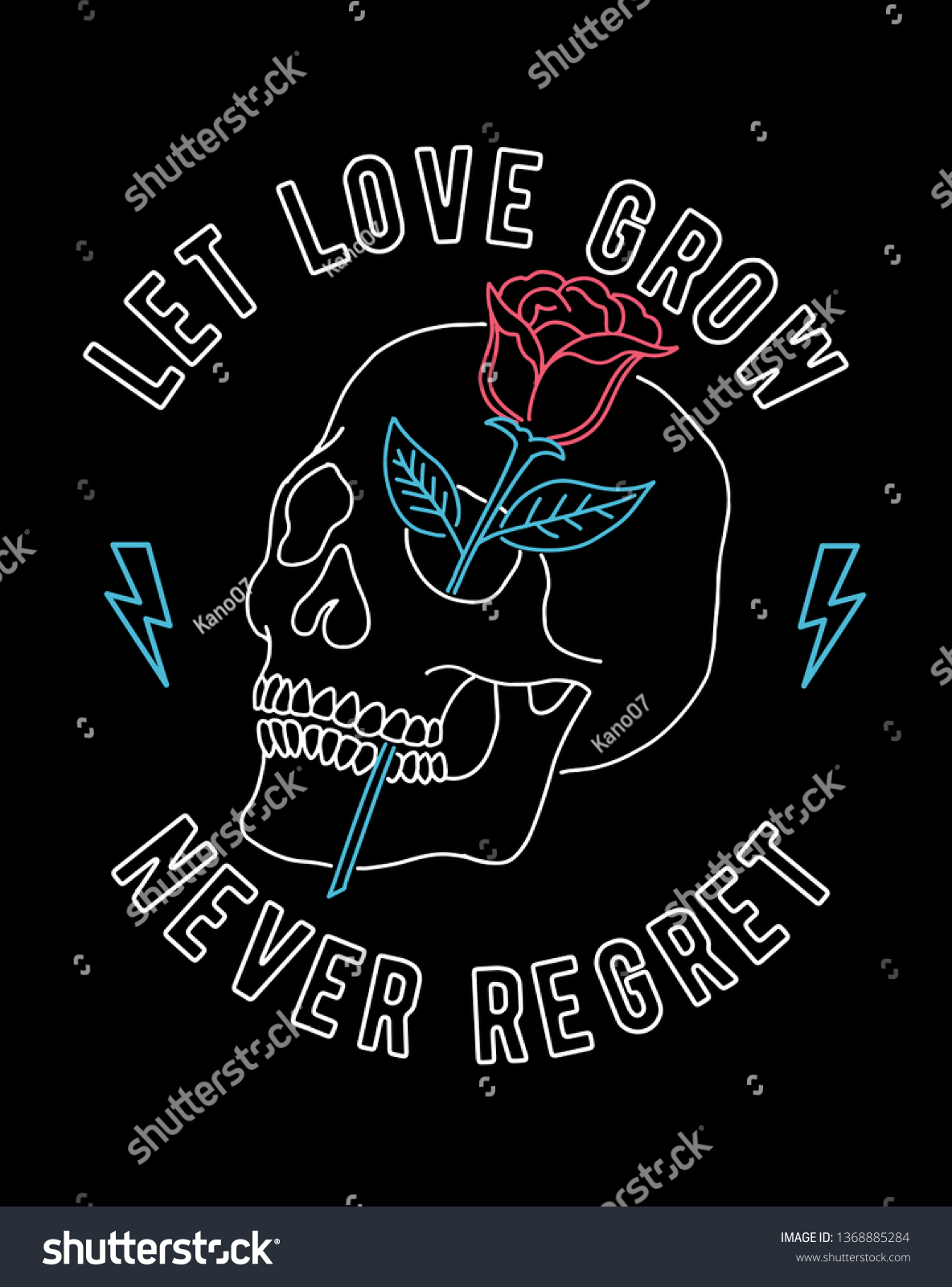 Neon Light Vector Skull Rose Illustration Stock Vector (Royalty Free ...