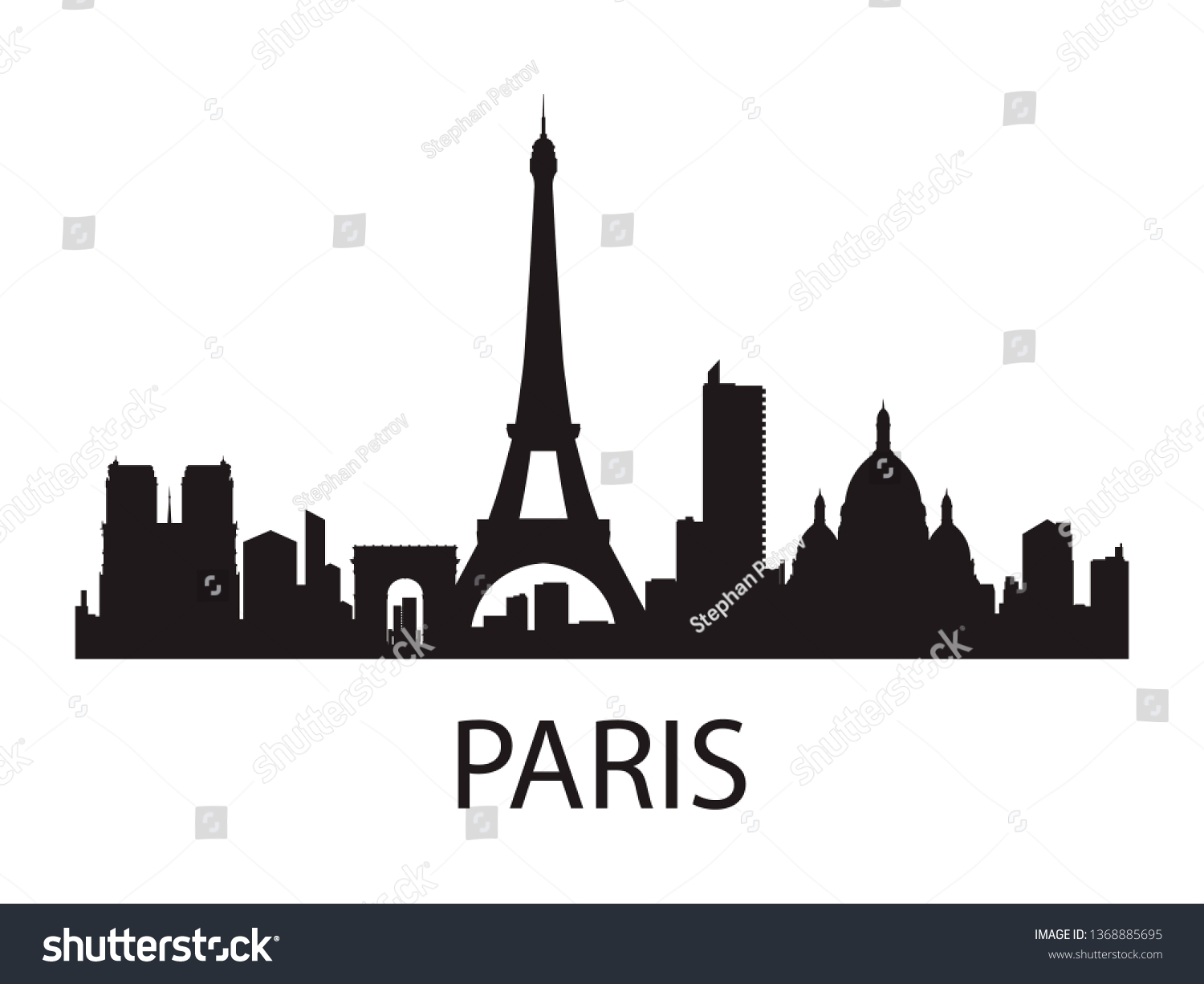 Paris Skyline Silhouette Vector Famous Places Stock Vector (Royalty ...