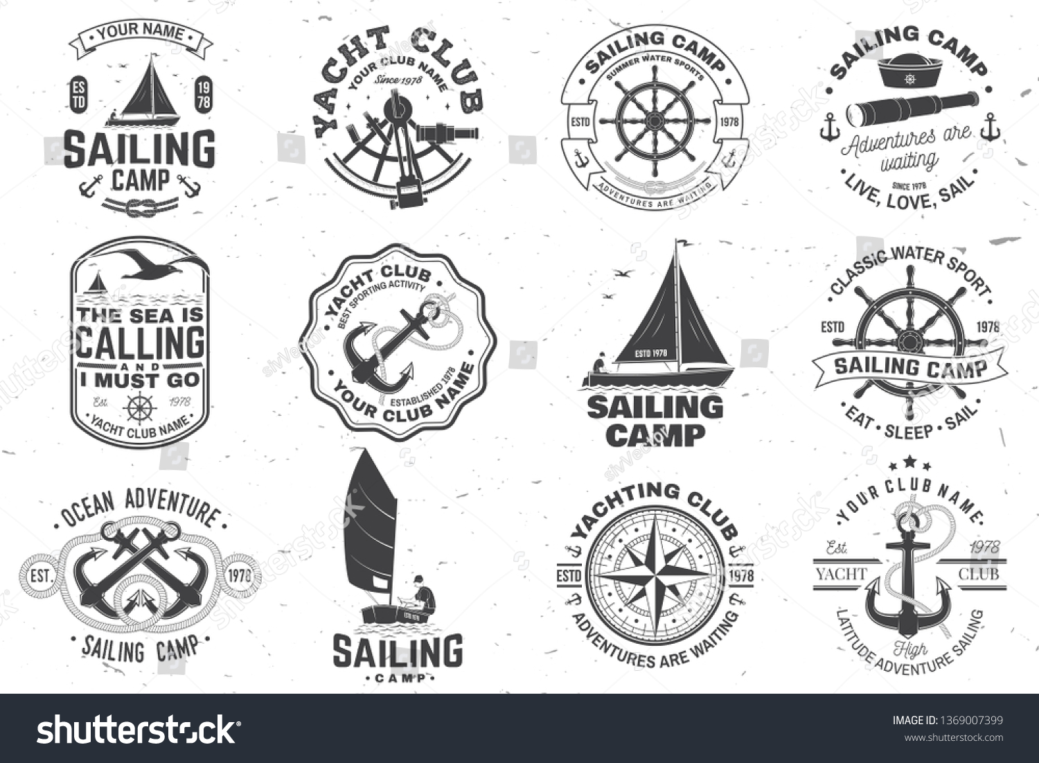 Set Sailing Camp Yacht Club Badge Stock Vector (Royalty Free ...
