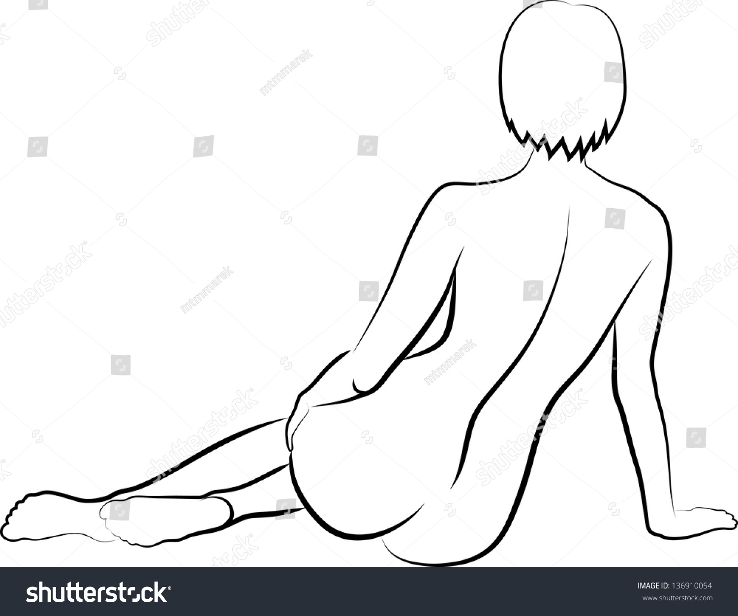 Sketch Naked Woman Sitting View Womans Stok Vektör (Telifsiz) 136910054 Shu...