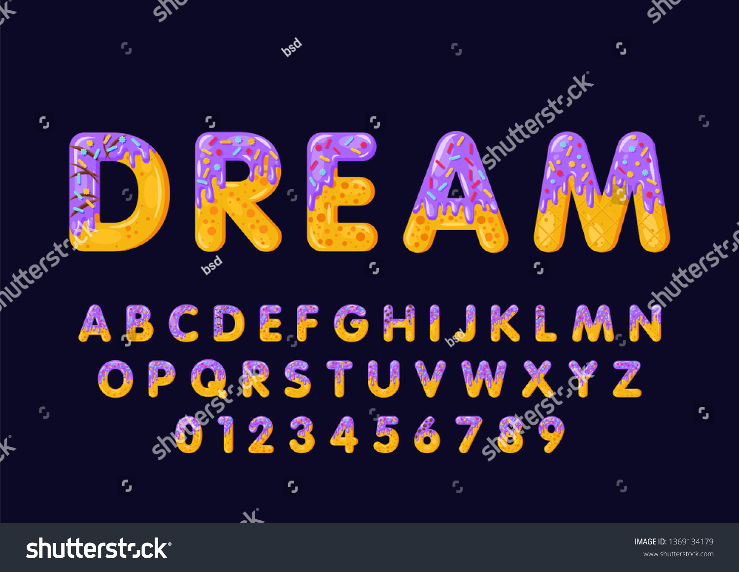 Donut Cartoon Dream Biscuit Bold Font Stock Vector (Royalty Free ...