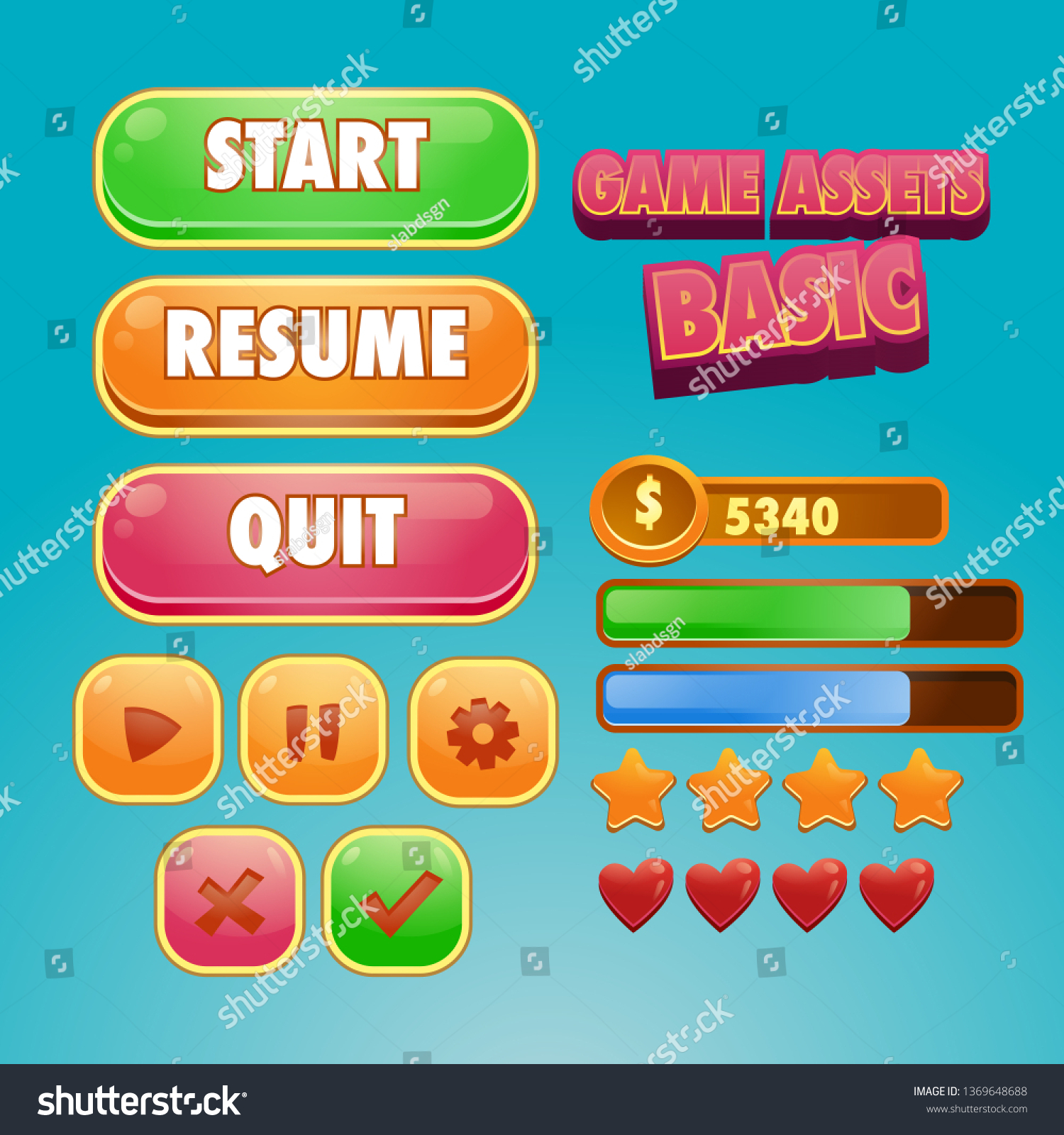 Game Ui Button Icons Assets Stock Vector (Royalty Free) 1369648688 ...