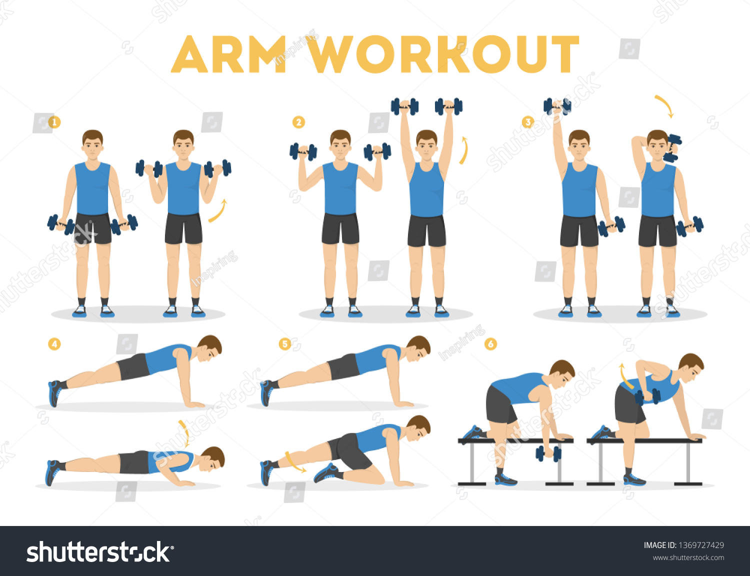 Chest Workout Set Collection Exercise Arm Stock Vector (Royalty