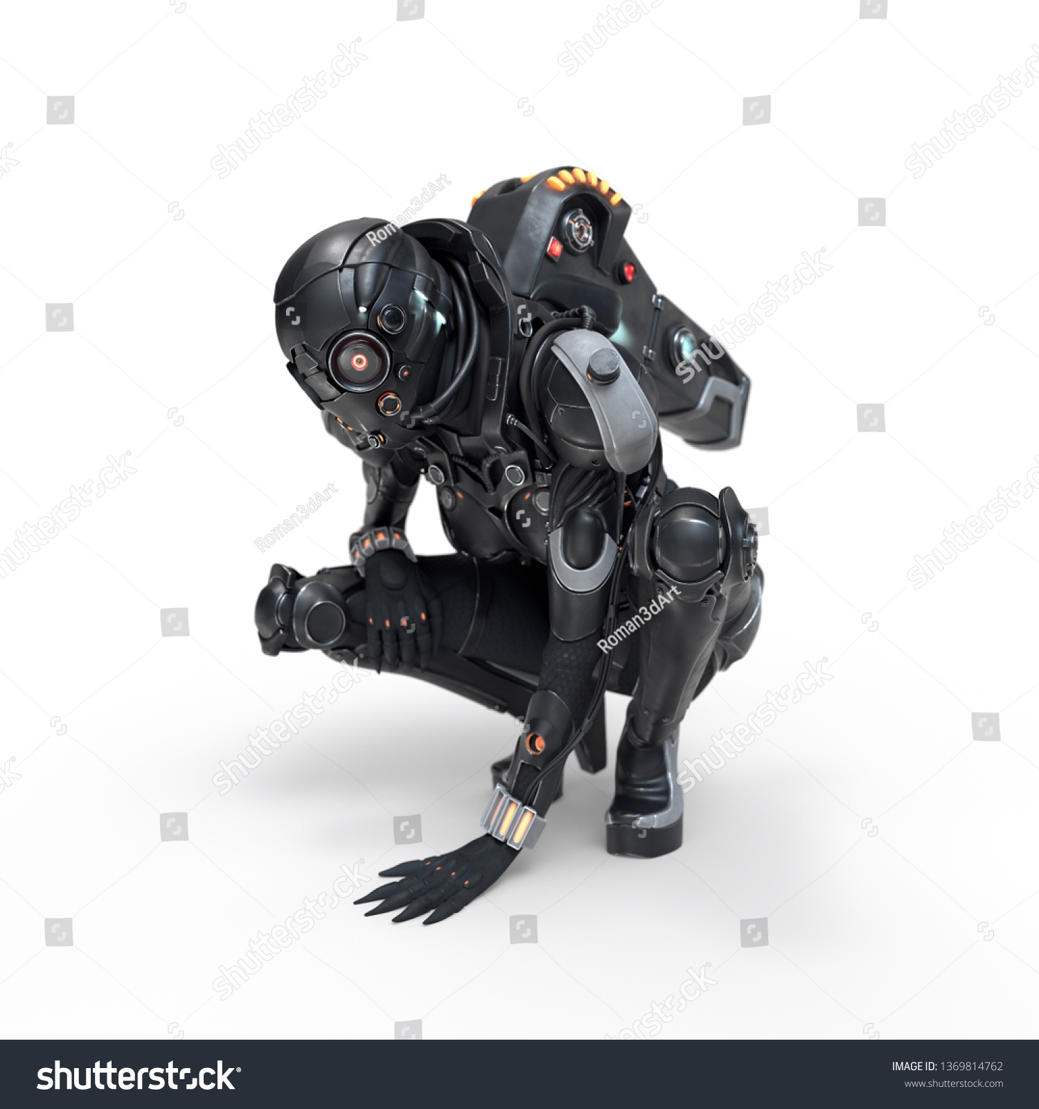 Science Fiction Cyborg Female Squatting On Stock Illustration 1376931245