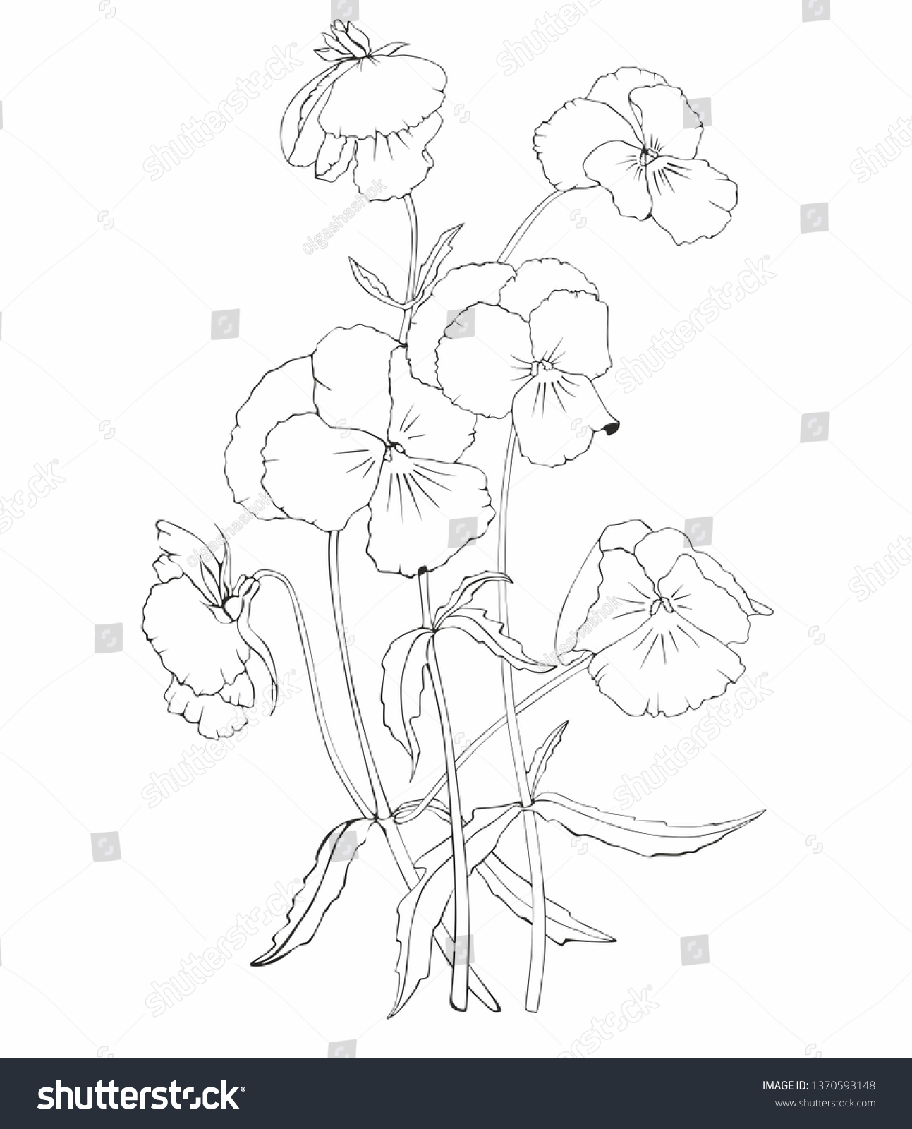 Pansies Flowers Black White Vector Pattern Stock Vector (Royalty Free ...