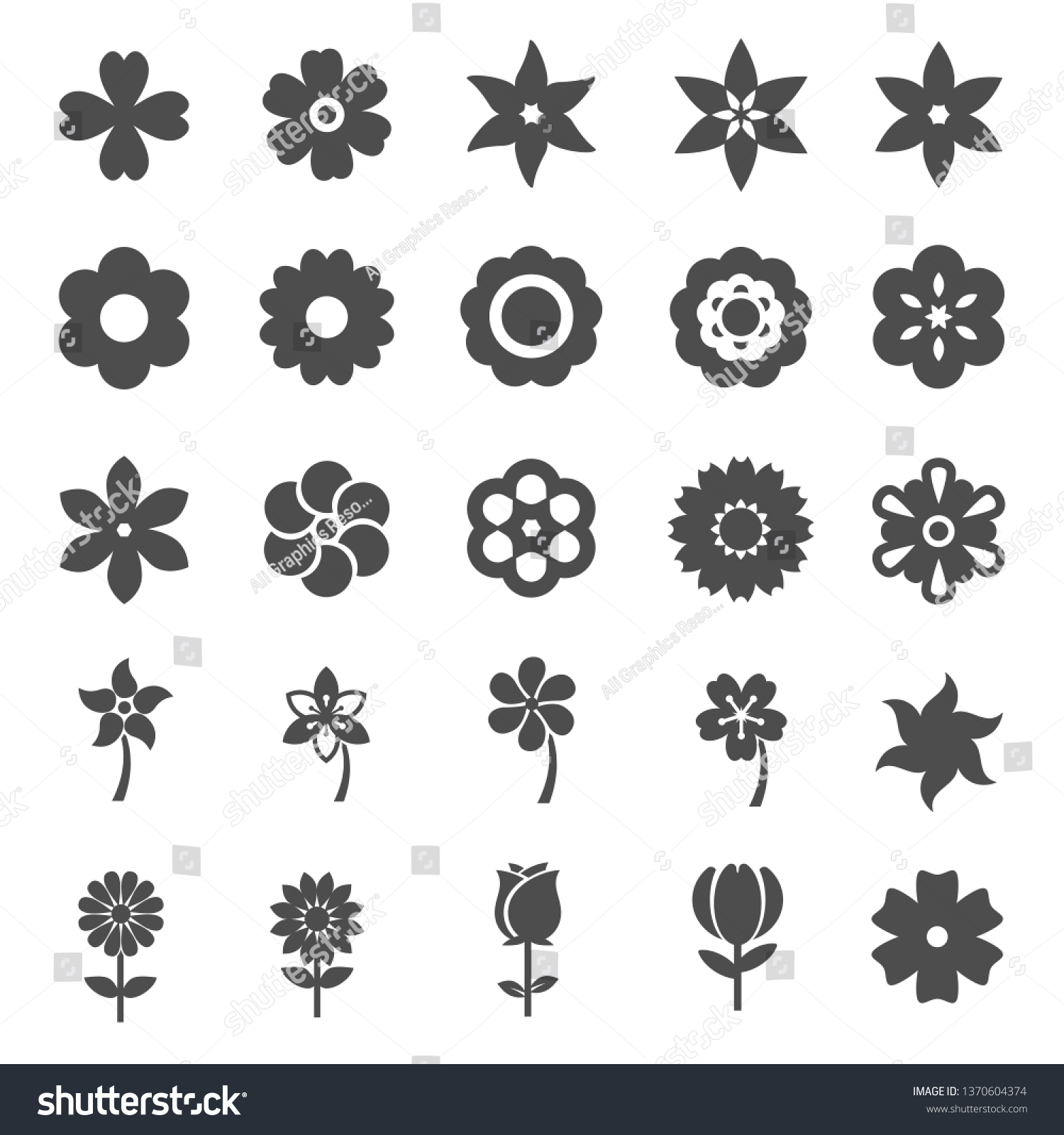 Flower Silhoutte Icons Collection Stock Vector (Royalty Free ...