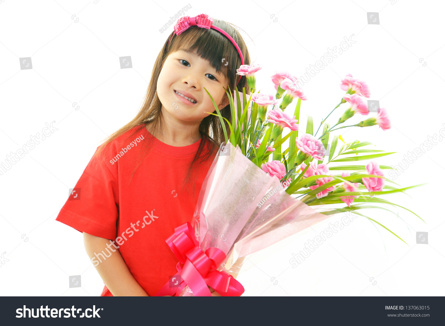 Smiling Little Girl Flowers Stock Photo 137063015 