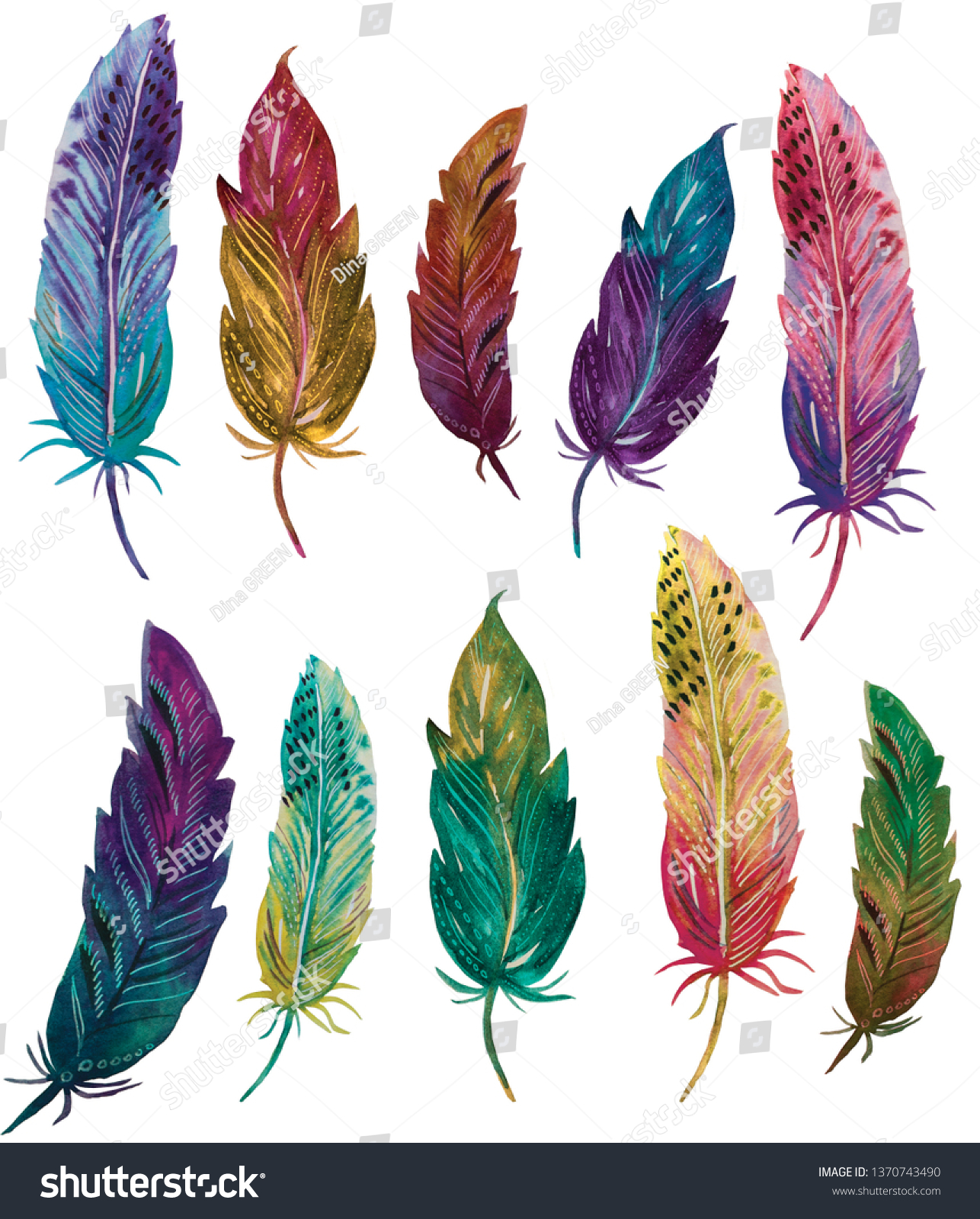 Feather Bird Watercolor Texture Drawing Sketch Stock Illustration ...