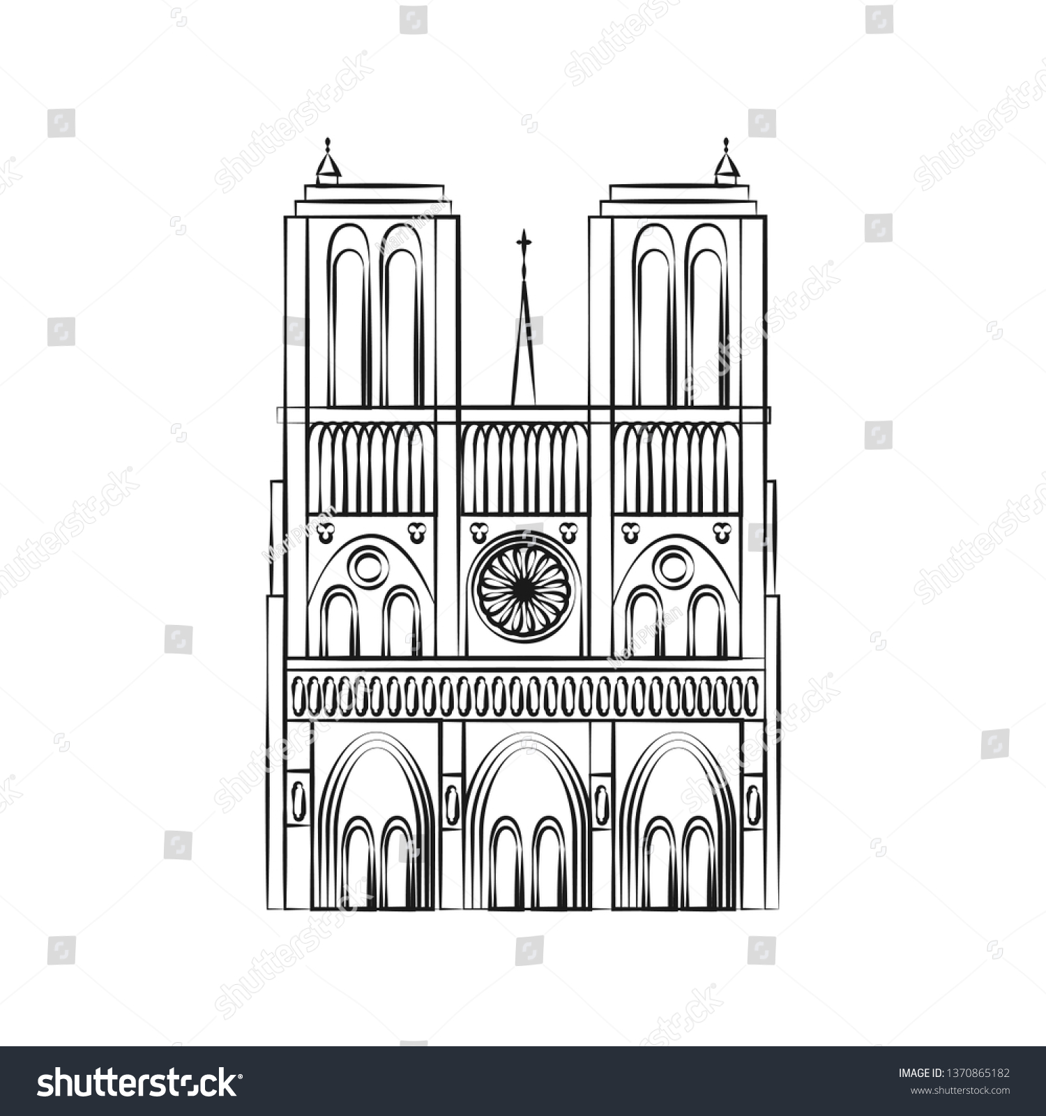 Black Outline Building Cathedral Notre Dame Stock Vector (Royalty Free ...