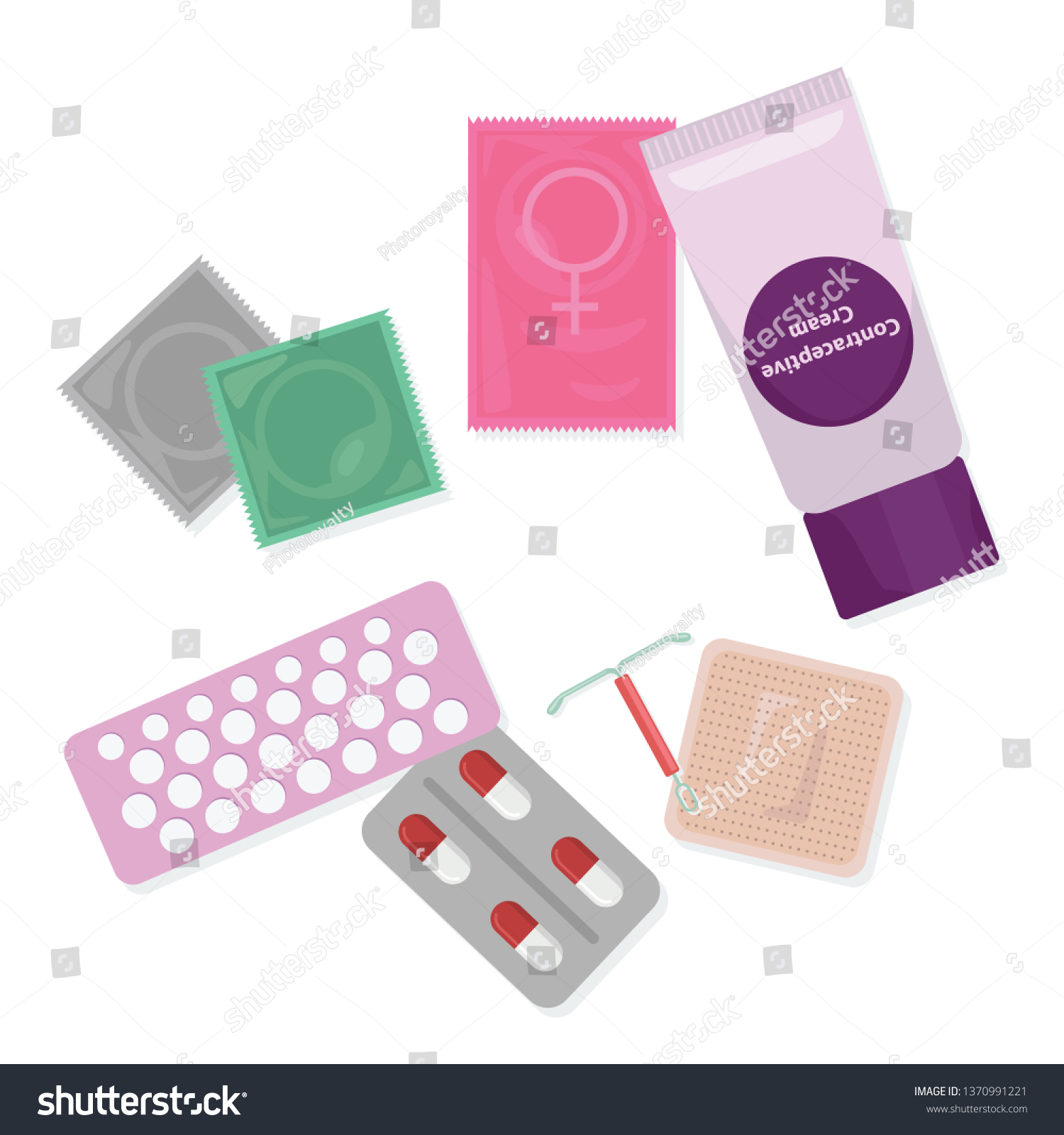 Safe Sex Birth Control Set Contraception Stock Vector Royalty Free 1370991221 Shutterstock 4214