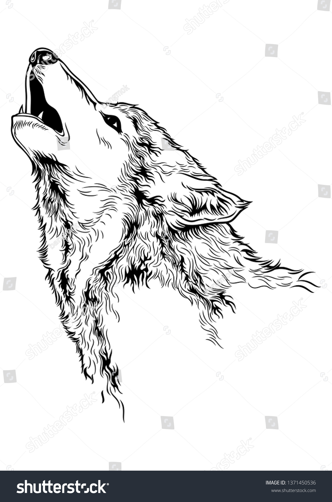 Black White Head Wolf Howling Stock Vector (Royalty Free) 1371450536 ...