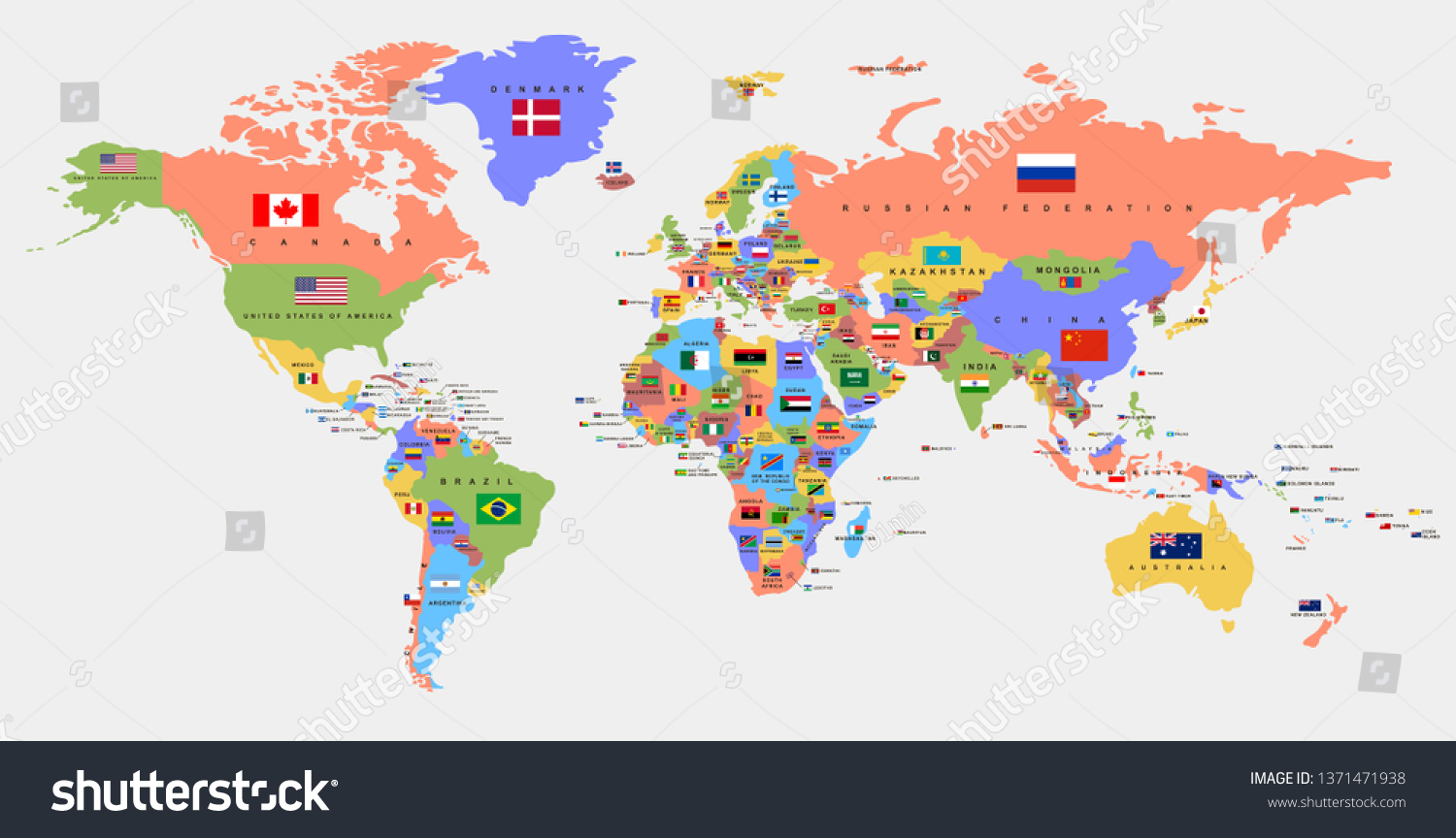 Color World Map Names Countries National Stock Vector (Royalty Free ...