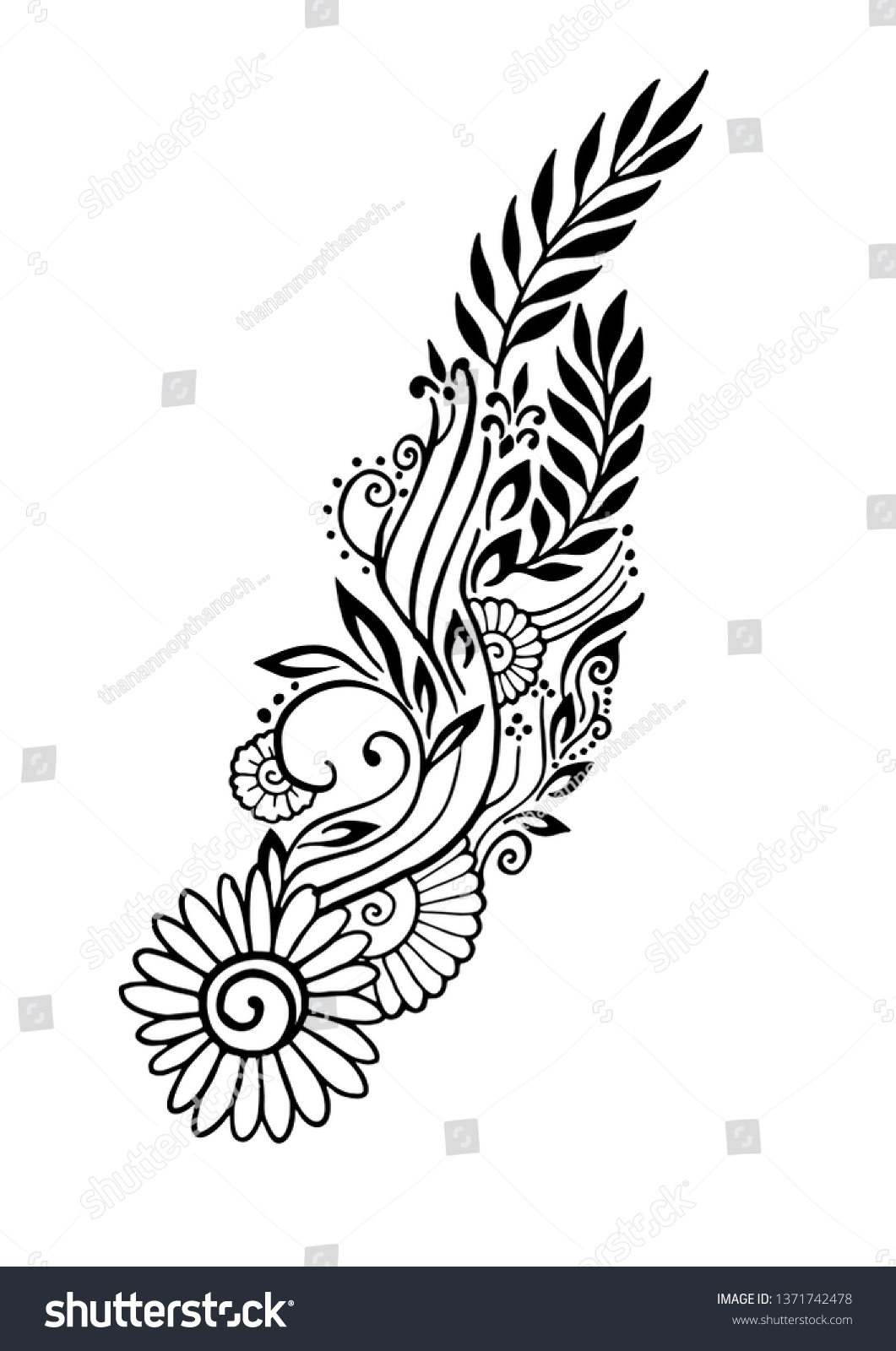 Indian Lotus Flower Vector Pattern Mehndi Stock Vector Royalty Free 1371742478 Shutterstock 3384