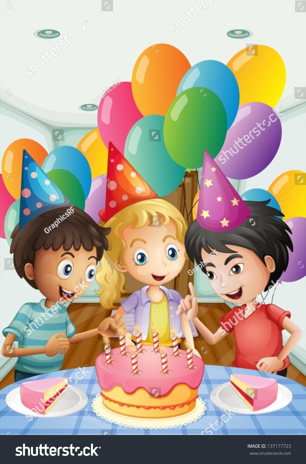 Illustration Three Kids Celebrating Birthday On Stock Vector (Royalty ...