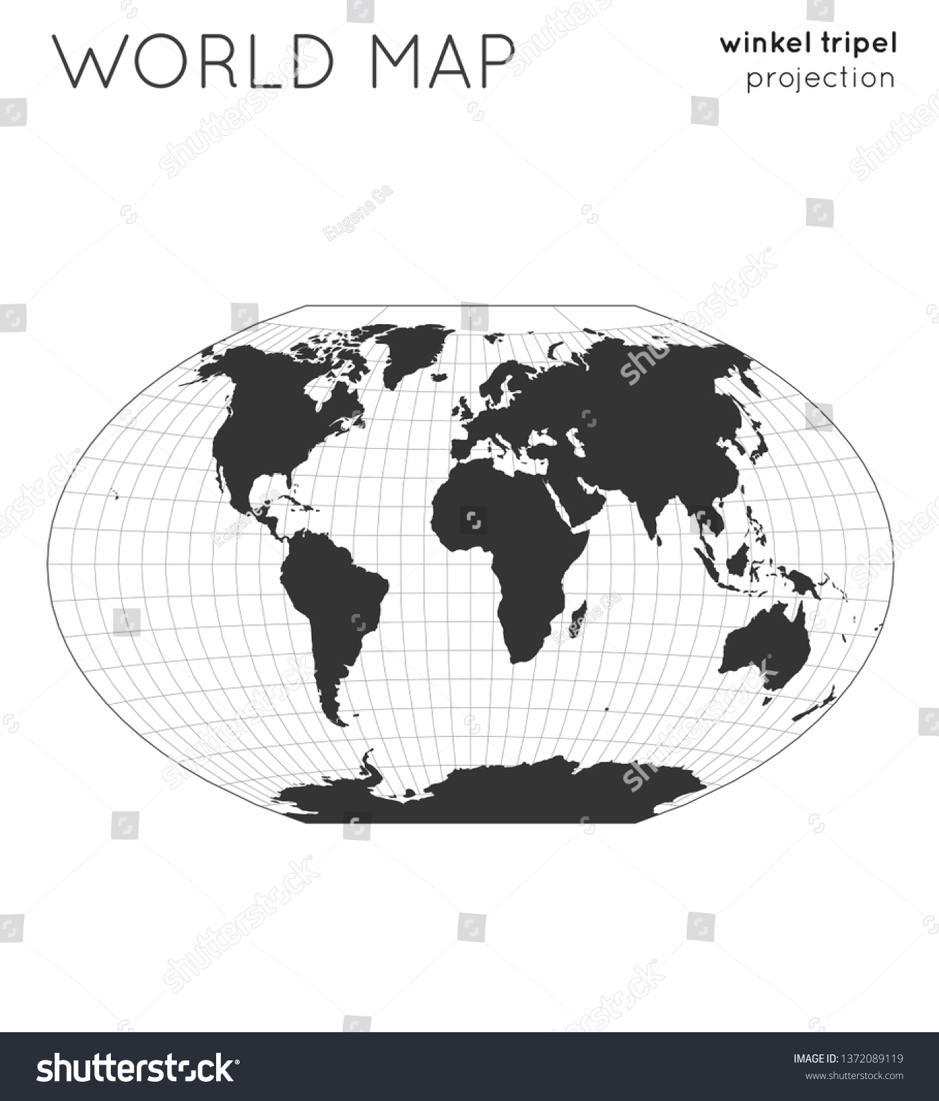 36 Winkel Tripel Projection Images Stock Photos Vectors Shutterstock   Stock Vector World Map Globe In Winkel Tripel Projection With Graticule Lines Style Modern Vector 1372089119 