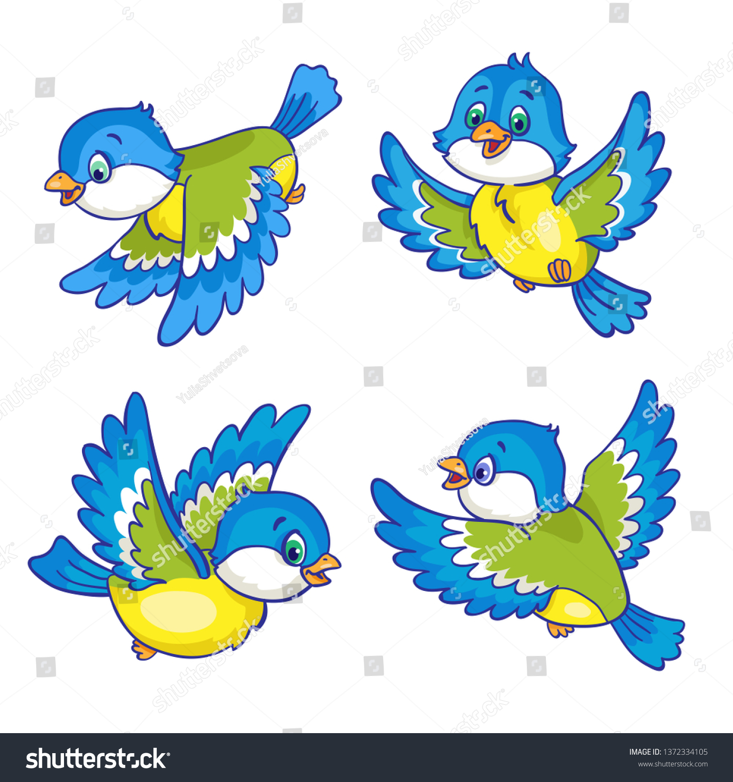 Set Four Funny Flying Titmouses Different Stock Vector (Royalty Free ...