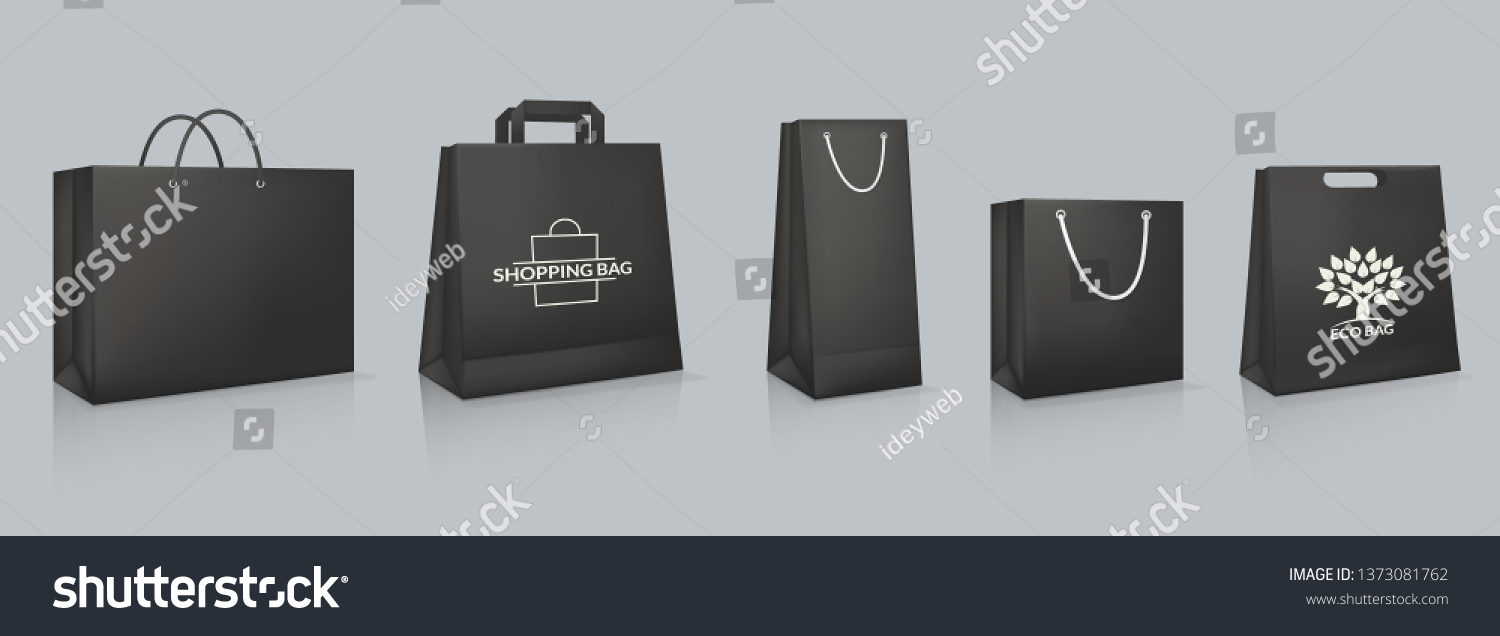 Set Mockup Realistic Black Paper Bag Stock Vector (Royalty Free ...