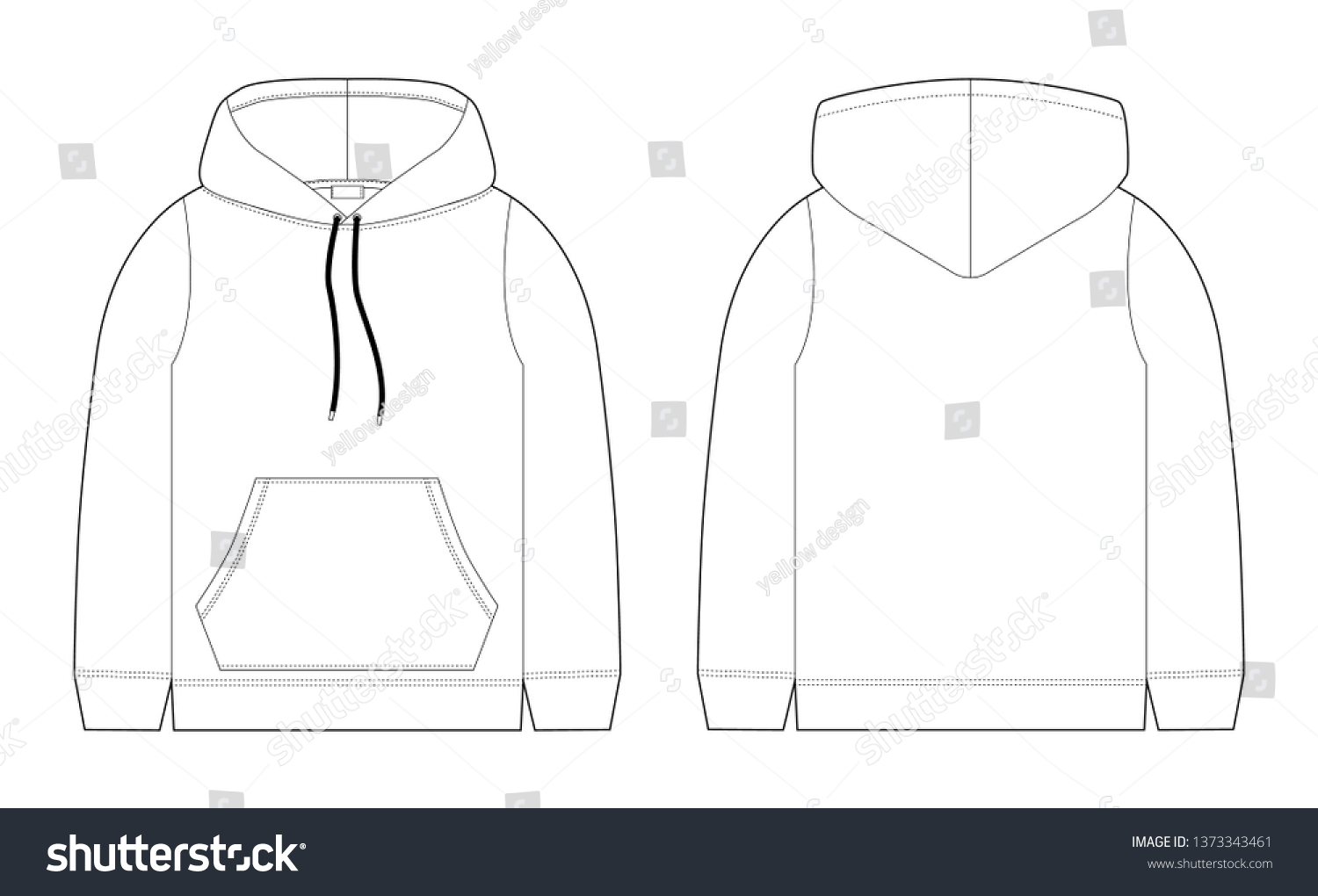 Fashion Technical Sketch Men Hoodie Mockup Stock Illustration ...