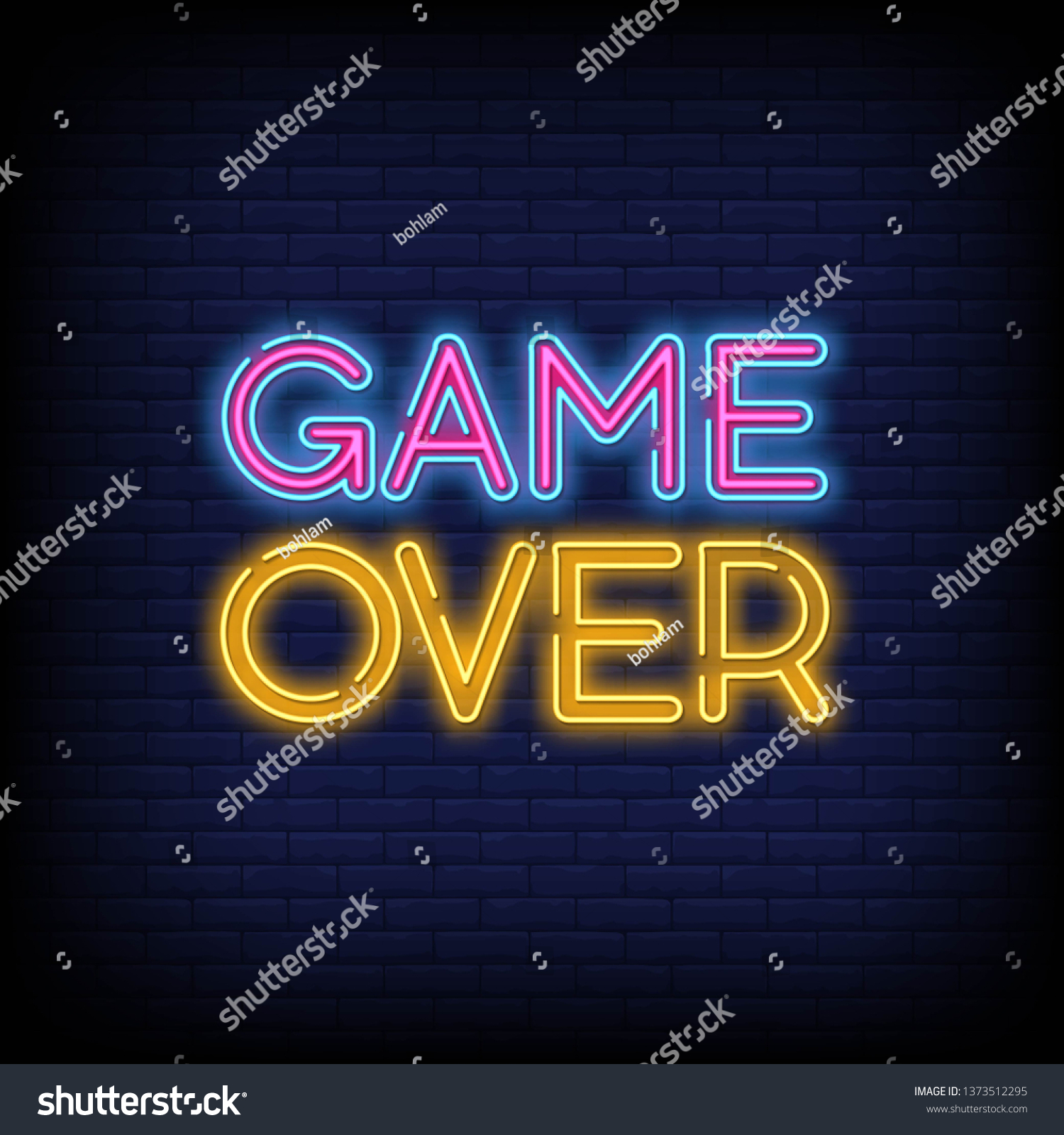 Game Over Neon Text Vector Brick Stock Vector (Royalty Free) 1373512295 ...