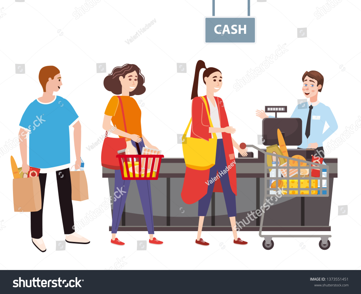 Cashier Behind Cashier Counter Supermarket Shop Stock Vector (Royalty ...