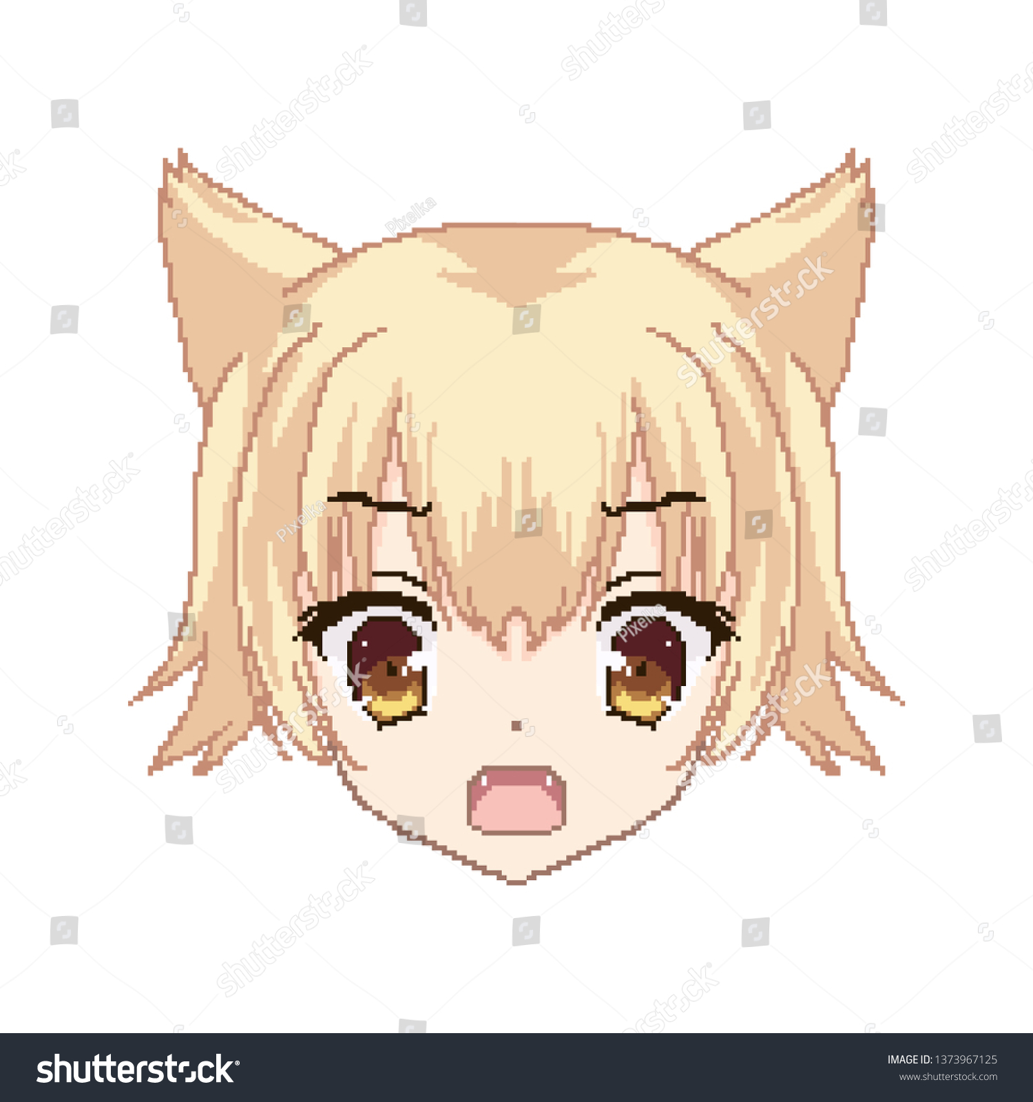 Vektor Stok Pixel Art Anime Girl Face Squares Tanpa Royalti 1373967125 Shutterstock 5707