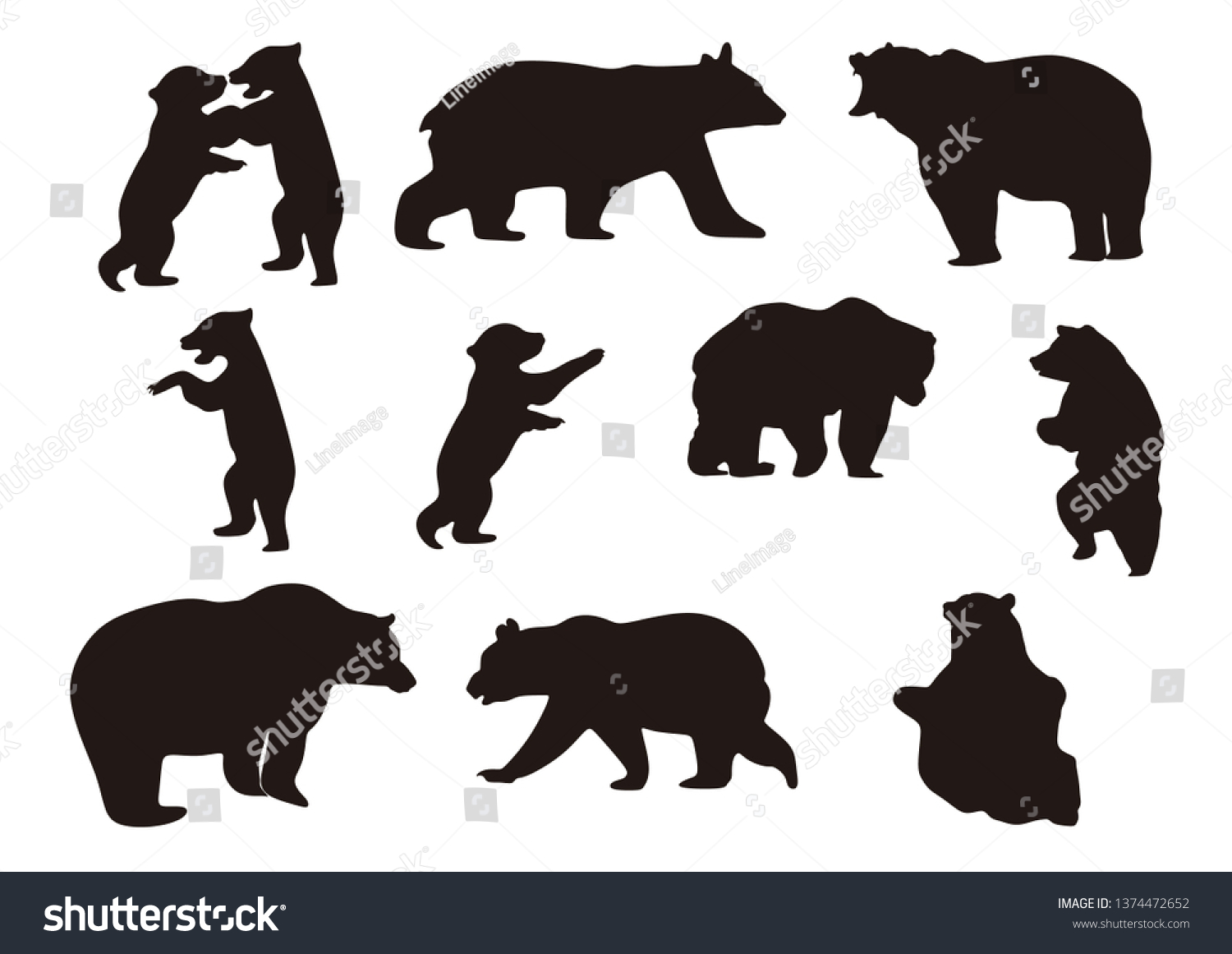 Bear Silhouette Icon Logo Set Stock Vector (Royalty Free) 1374472652 ...