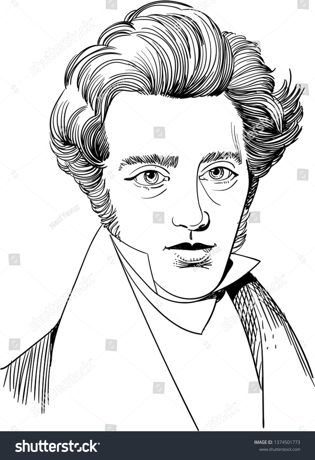 Soren Kierkegaard Portrait Line Art Illustration Stock Vector (Royalty ...